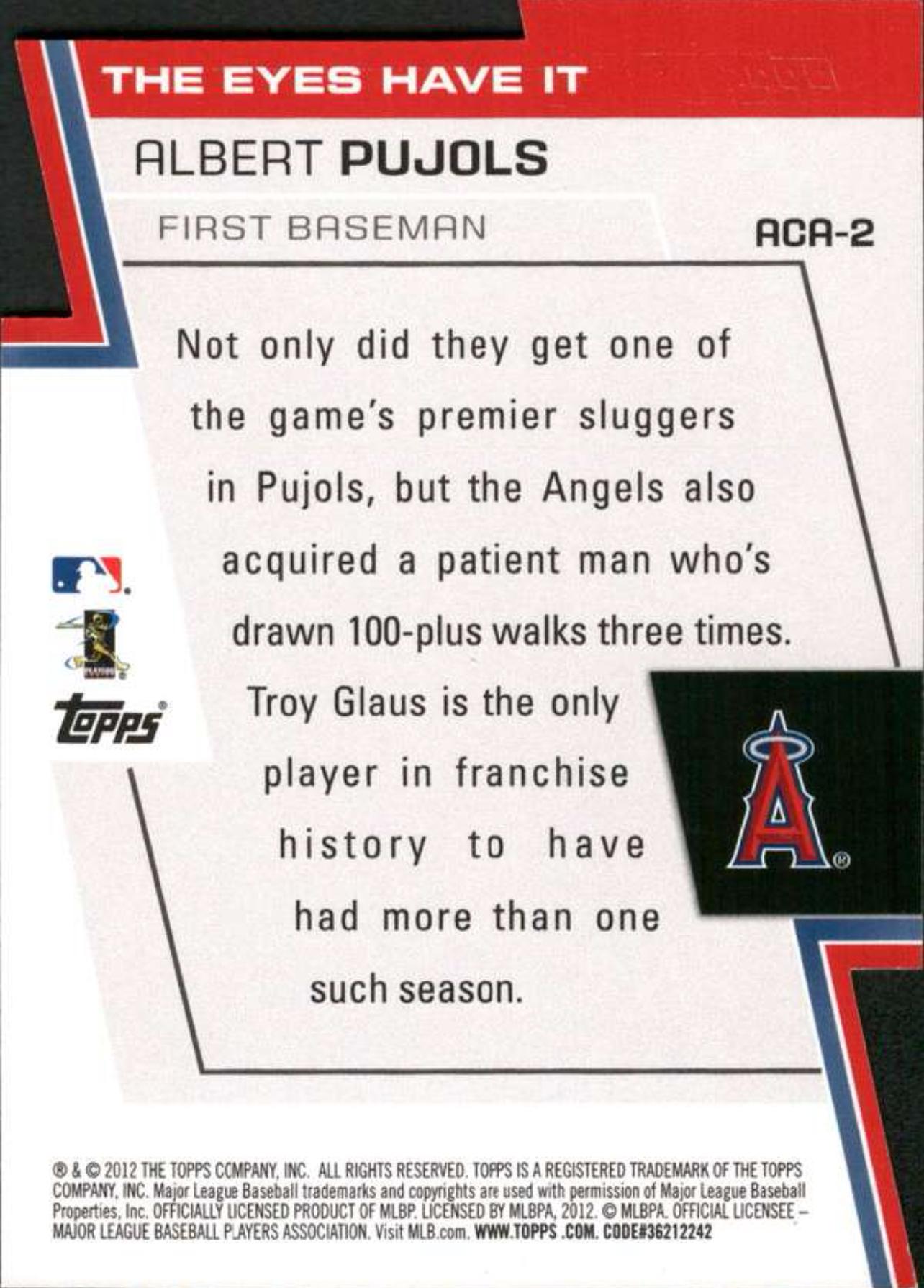 2012 Topps A Cut Above #ACA-2 Albert Pujols Los Angeles Angels