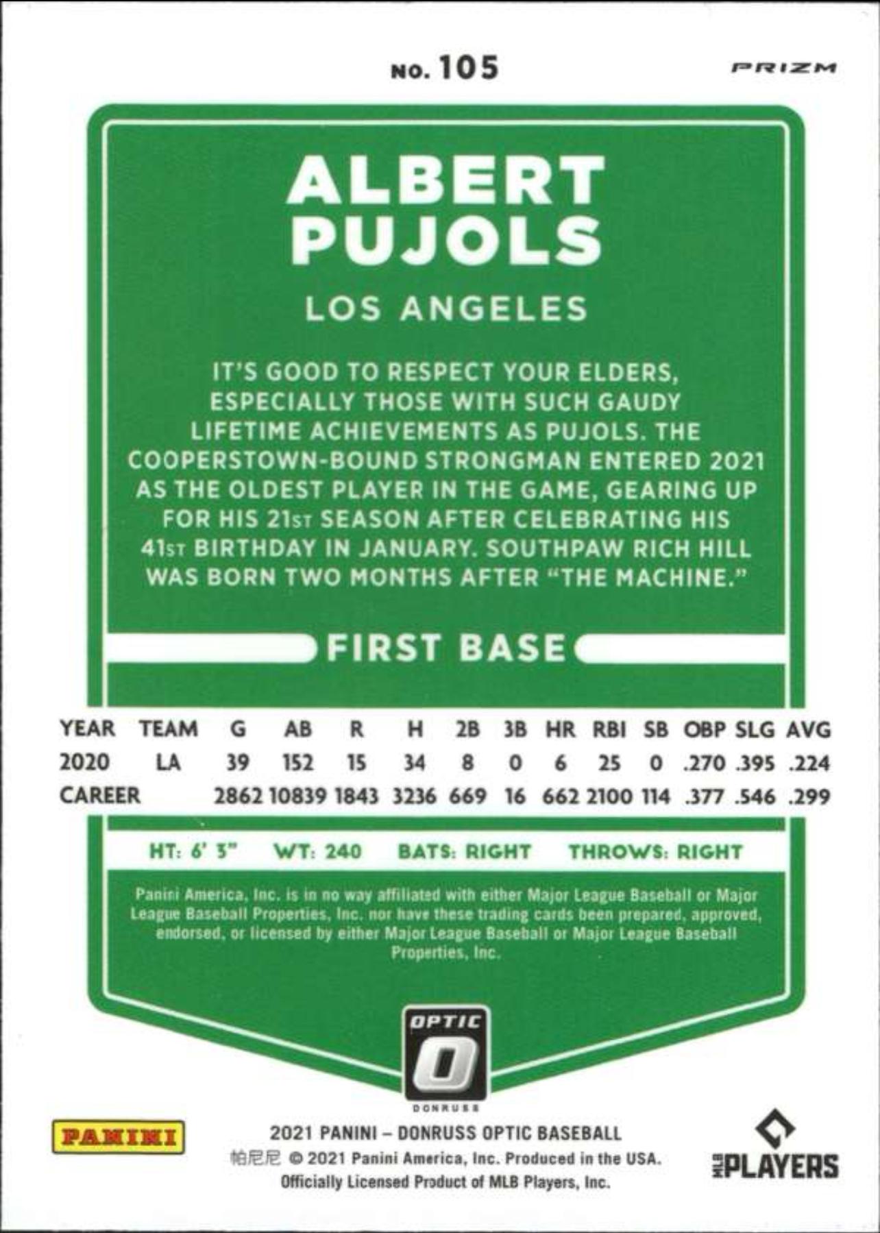 2021 Donruss Optic Holo #105 Albert Pujols Los Angeles Angels