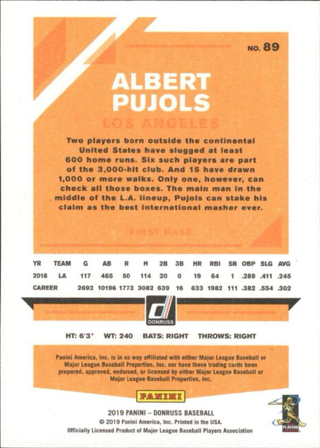 2019 Donruss Independence Day #89 Albert Pujols Los Angeles Angels