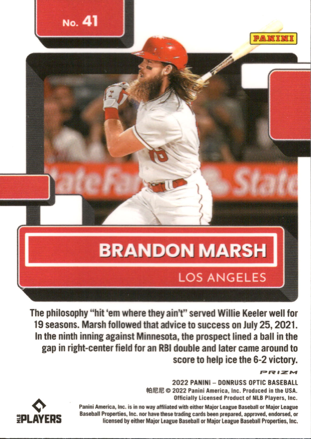 2022 Donruss Optic Holo Prizm #41 Brandon Marsh RC Los Angeles Angels