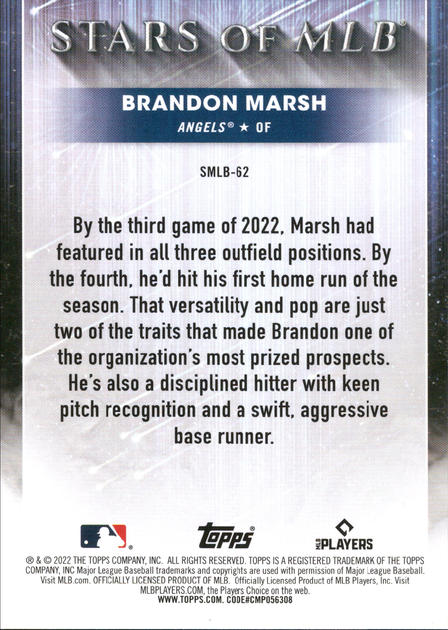 2022 Topps Update Stars of MLB #SMLB-62 Brandon Marsh Los Angeles Angels