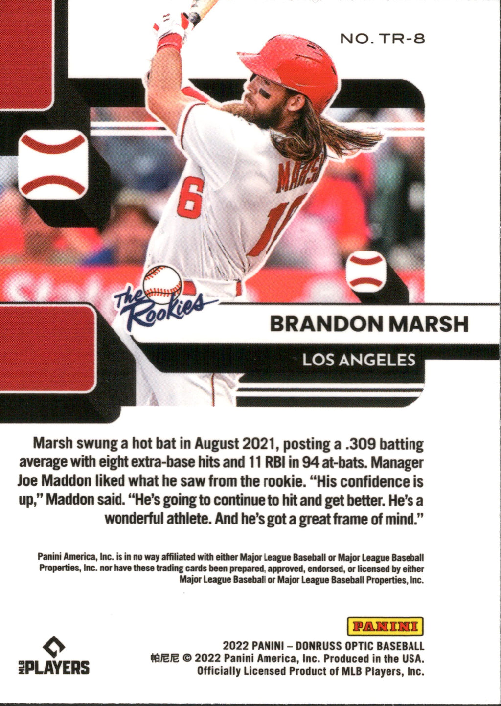 2022 Donruss Optic The Rookies #TR-8 Brandon Marsh Los Angeles Angels