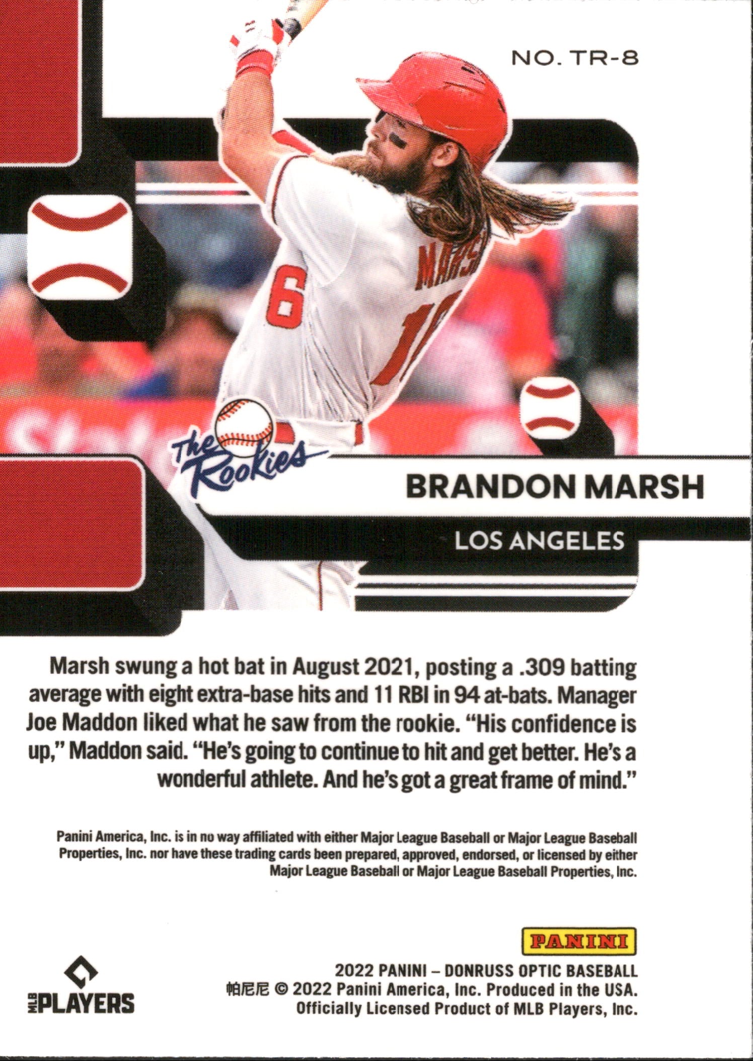 2022 Donruss Optic The Rookies #TR-8 Brandon Marsh Los Angeles Angels
