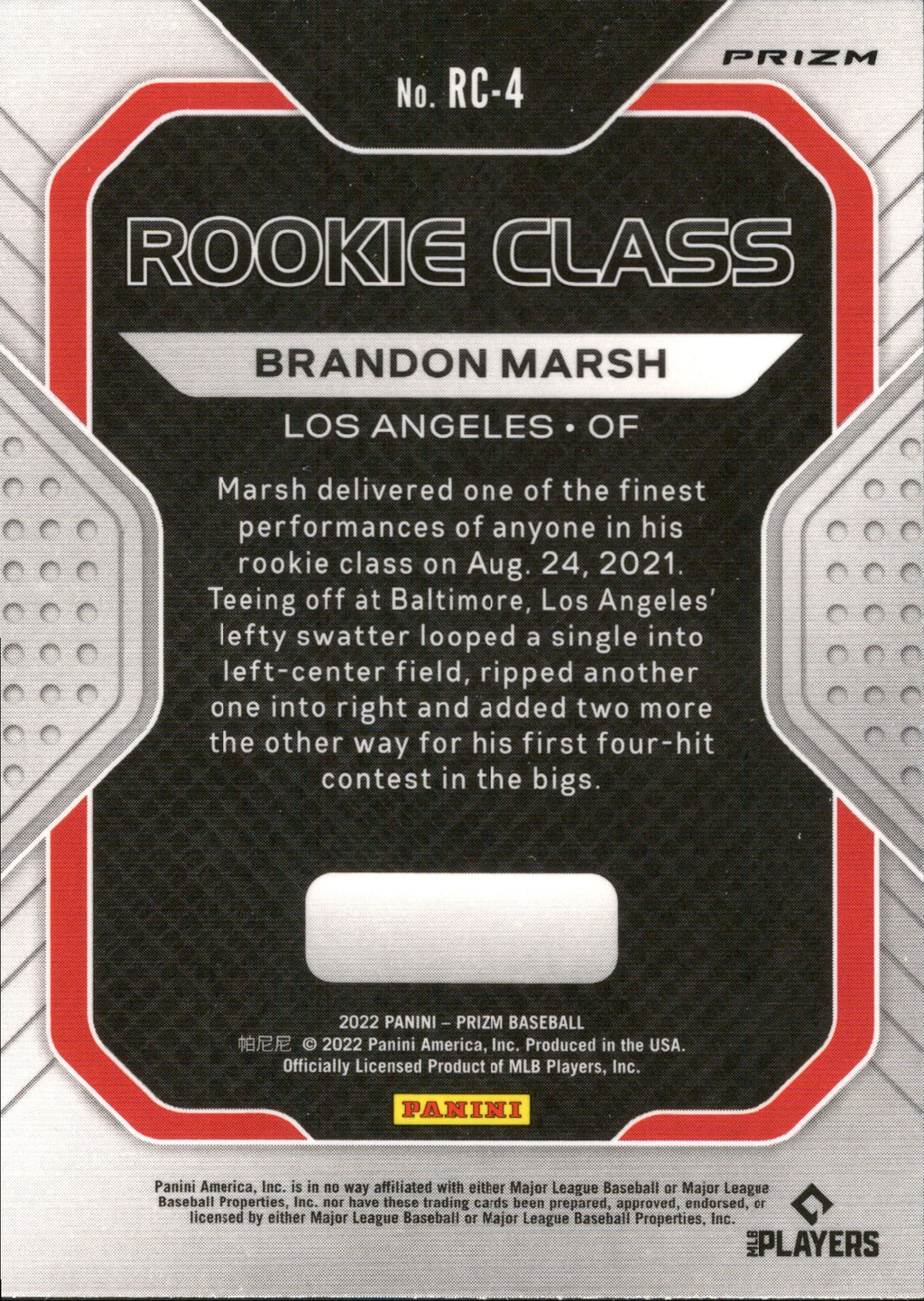 2022 Panini Prizm Rookie Class Silver Prizm #RC-4 Brandon Marsh Angels