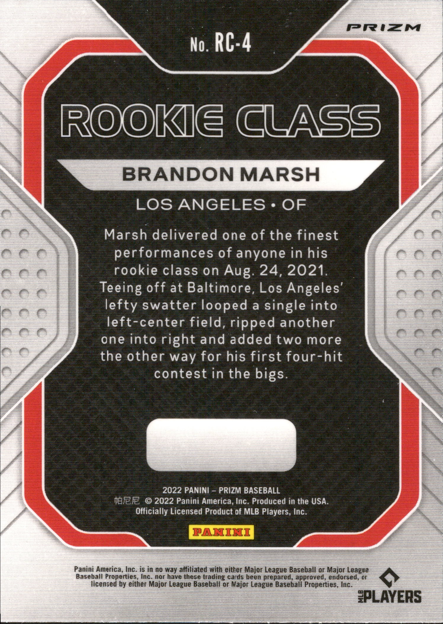 2022 Panini Prizm Rookie Class Silver Prizm #RC-4 Brandon Marsh Angels
