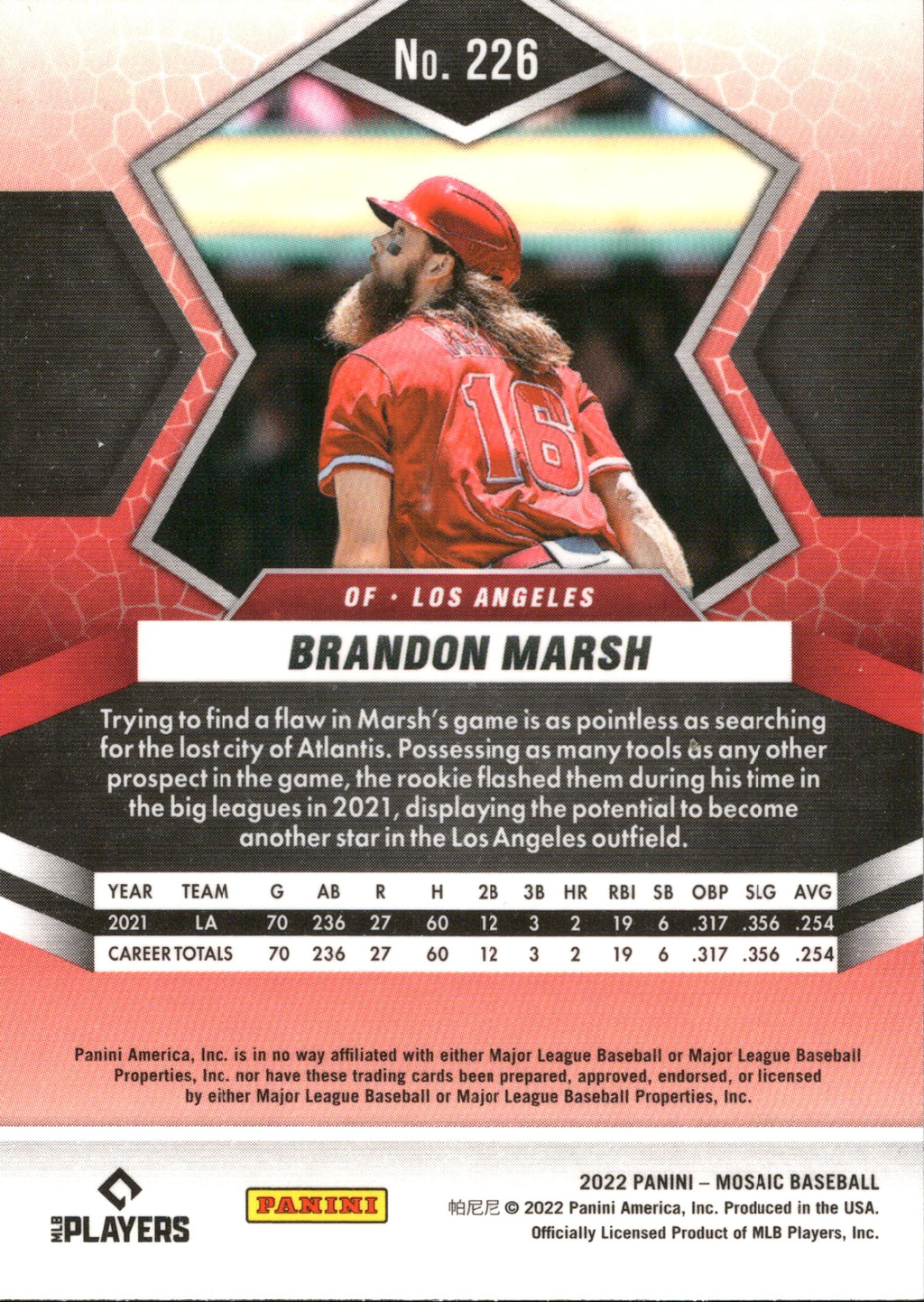 2022 Panini Mosaic #226 Brandon Marsh RC Los Angeles Angels