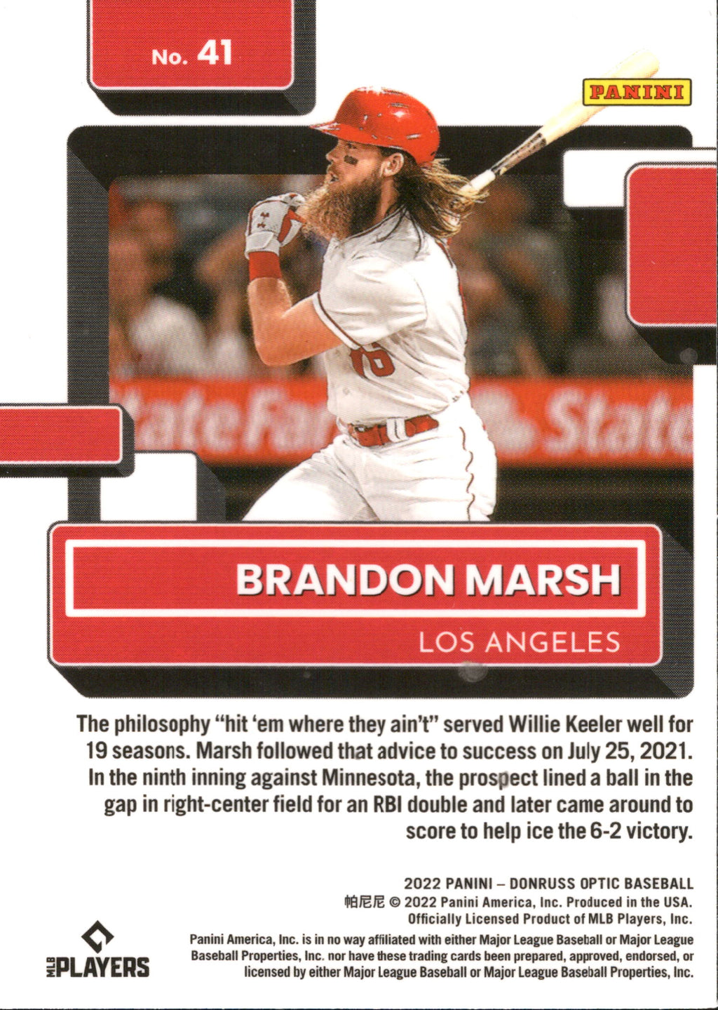 2022 Donruss Optic #41 Brandon Marsh RC Los Angeles Angels