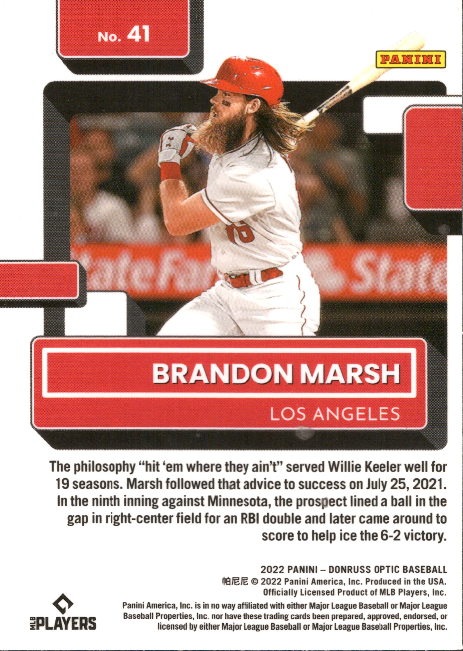 2022 Donruss Optic #41 Brandon Marsh RC Los Angeles Angels