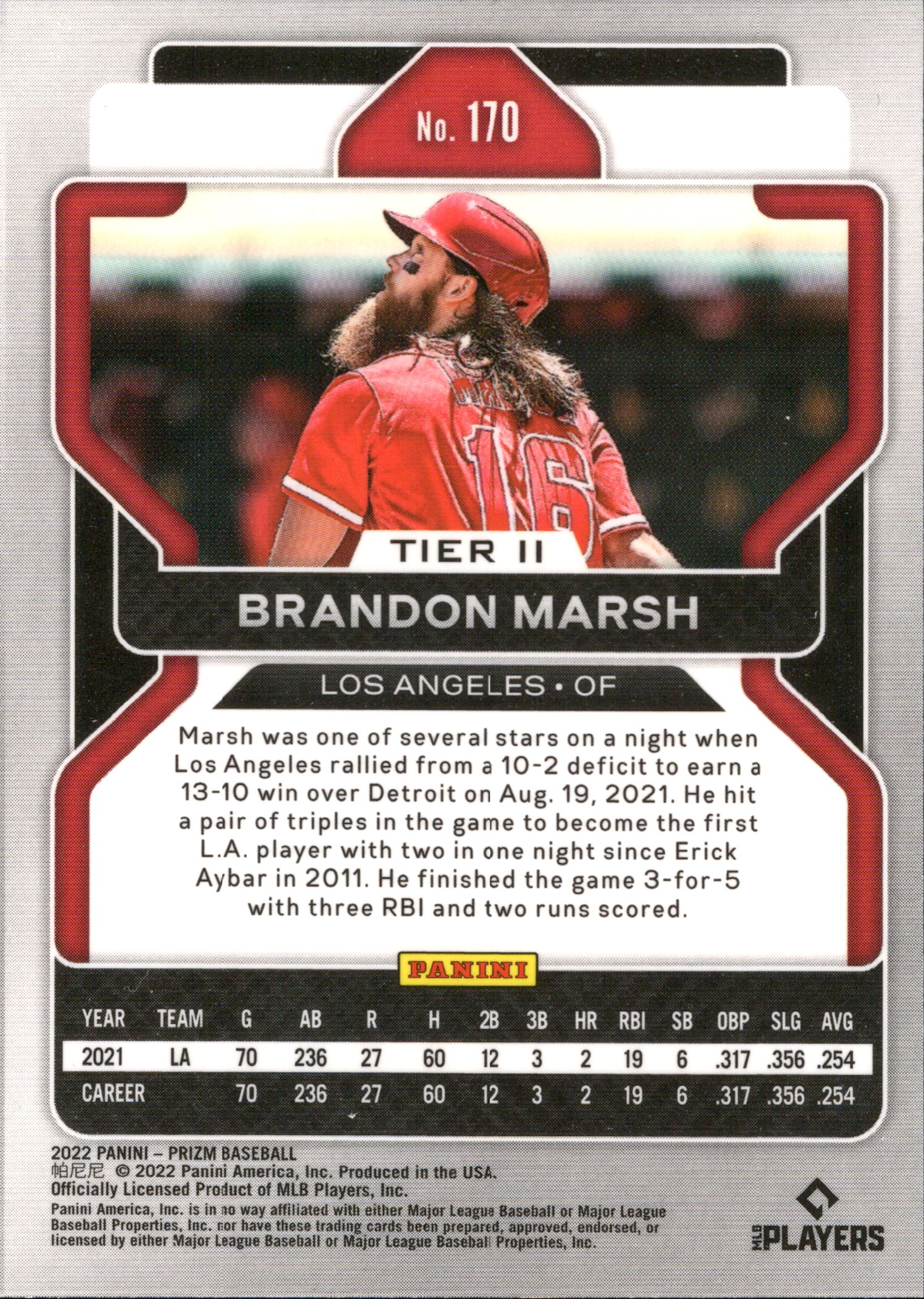 2022 Panini Prizm #170 Brandon Marsh Los Angeles Angels