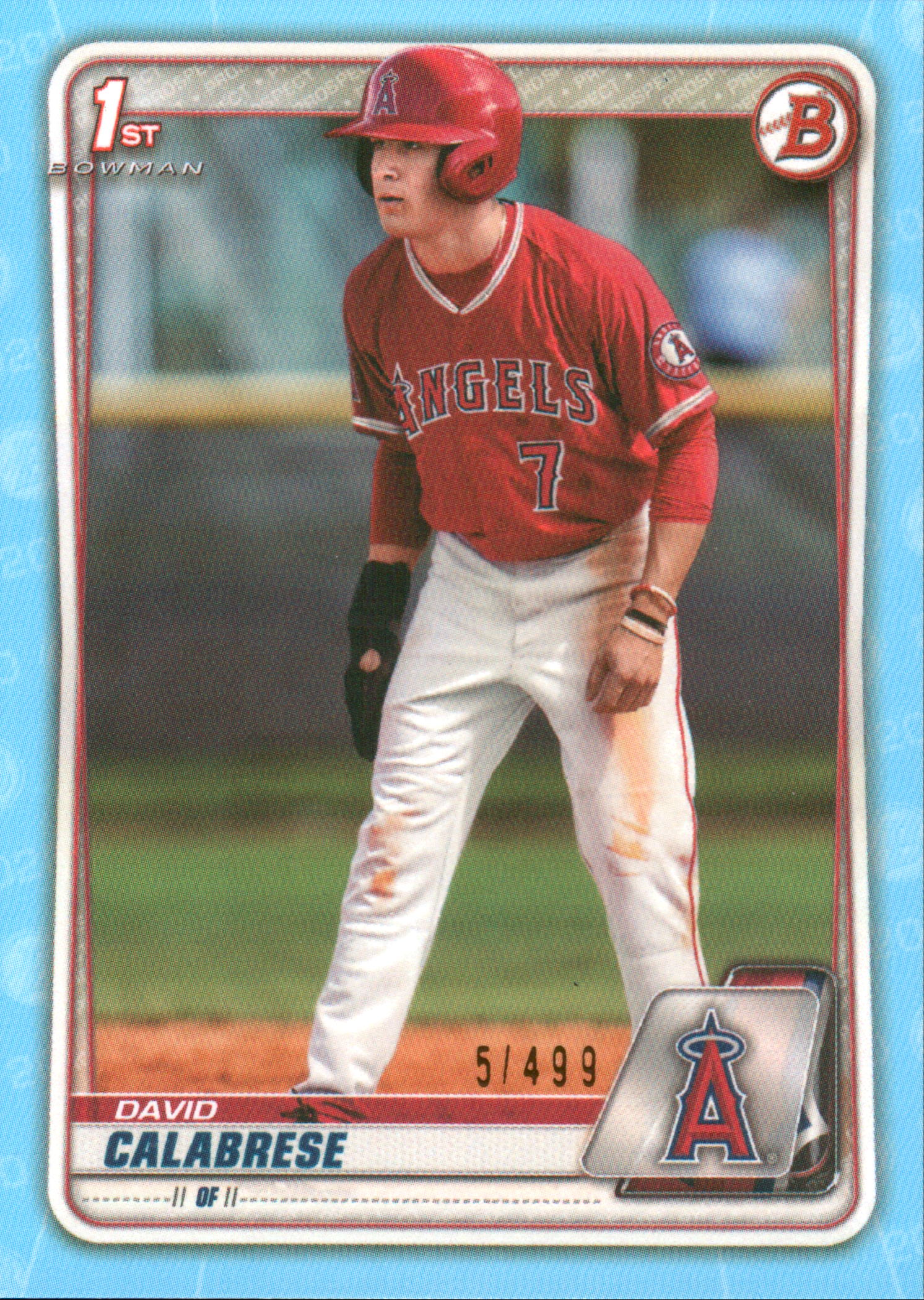 2020 Bowman Draft Sky Blue #BD-103 David Calabrese ,#/499 Los Angeles Angels