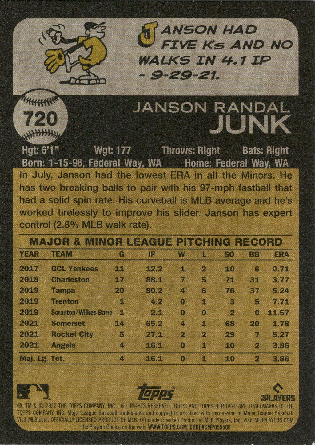 2022 Topps Heritage #720 Janson Junk RC Los Angeles Angels
