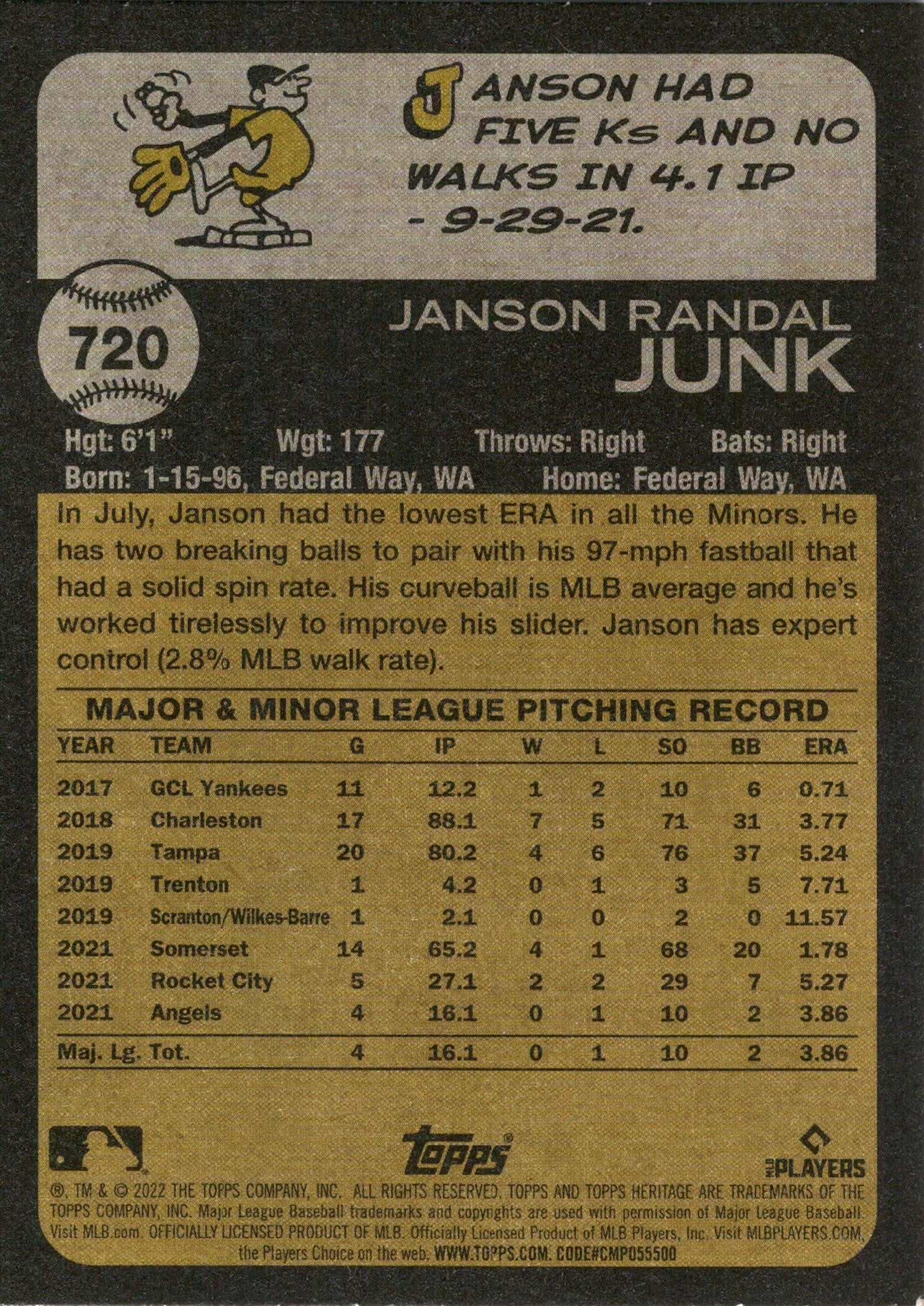 2022 Topps Heritage #720 Janson Junk RC Los Angeles Angels