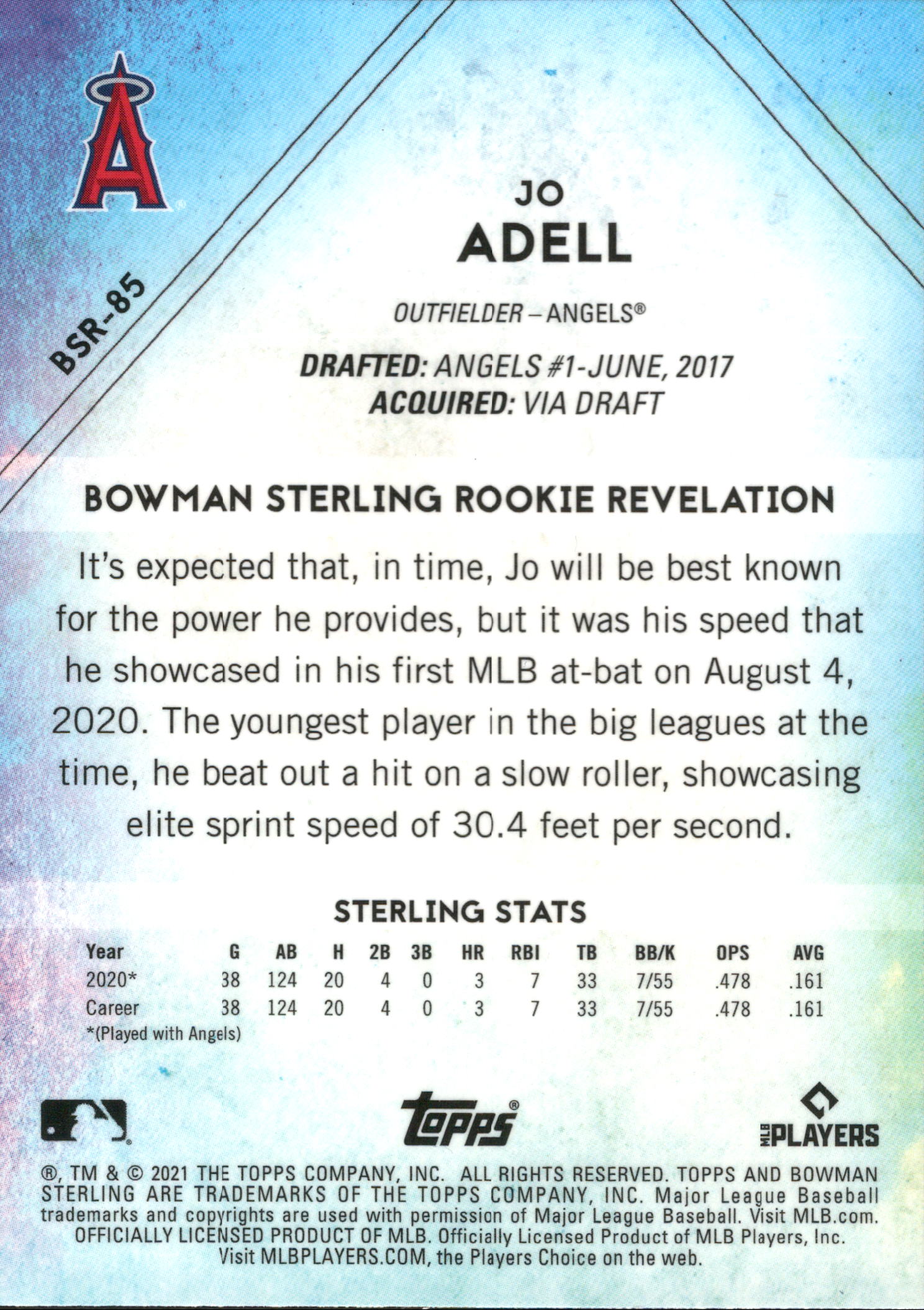2021 Bowman Sterling #BSR-85 Jo Adell ,RC Los Angeles Angels