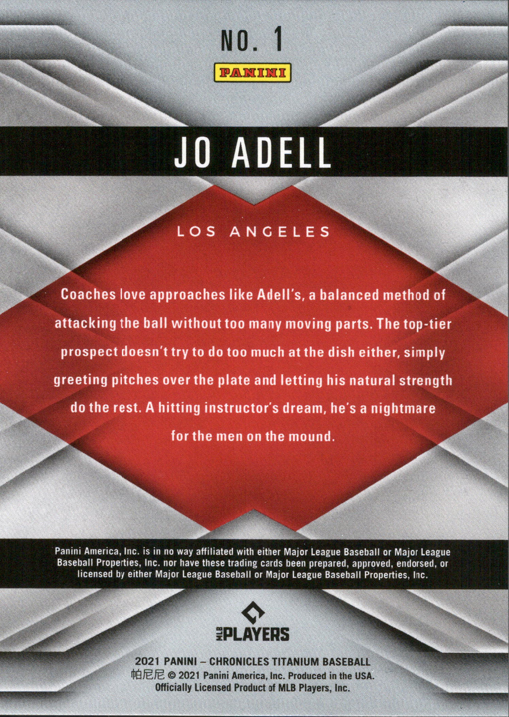 2021 Panini Chronicles Titanium #1 Jo Adell ,RC Los Angeles Angels
