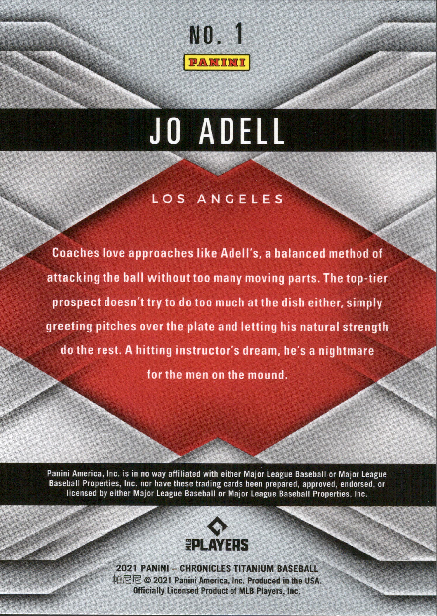 2021 Panini Chronicles Titanium #1 Jo Adell ,RC Los Angeles Angels