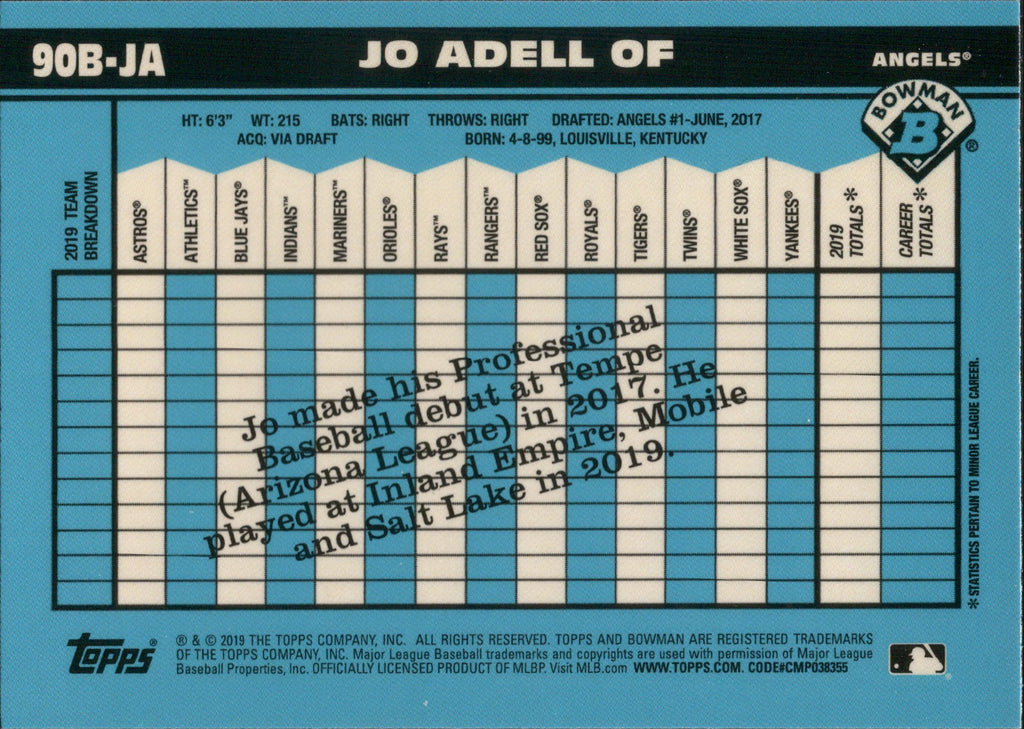 2020 Bowman 1990 Bowman #90B-JA Jo Adell Los Angeles Angels