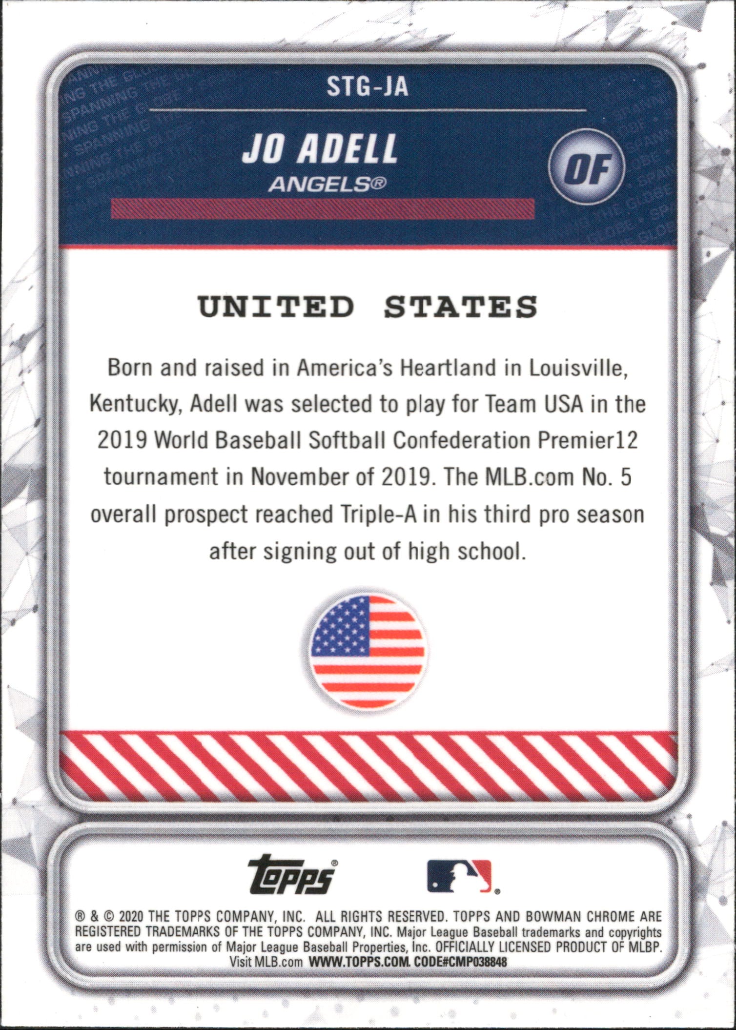 2020 Bowman Chrome Spanning the Globe Mojo Refractor #STG-JA Jo Adell Angels