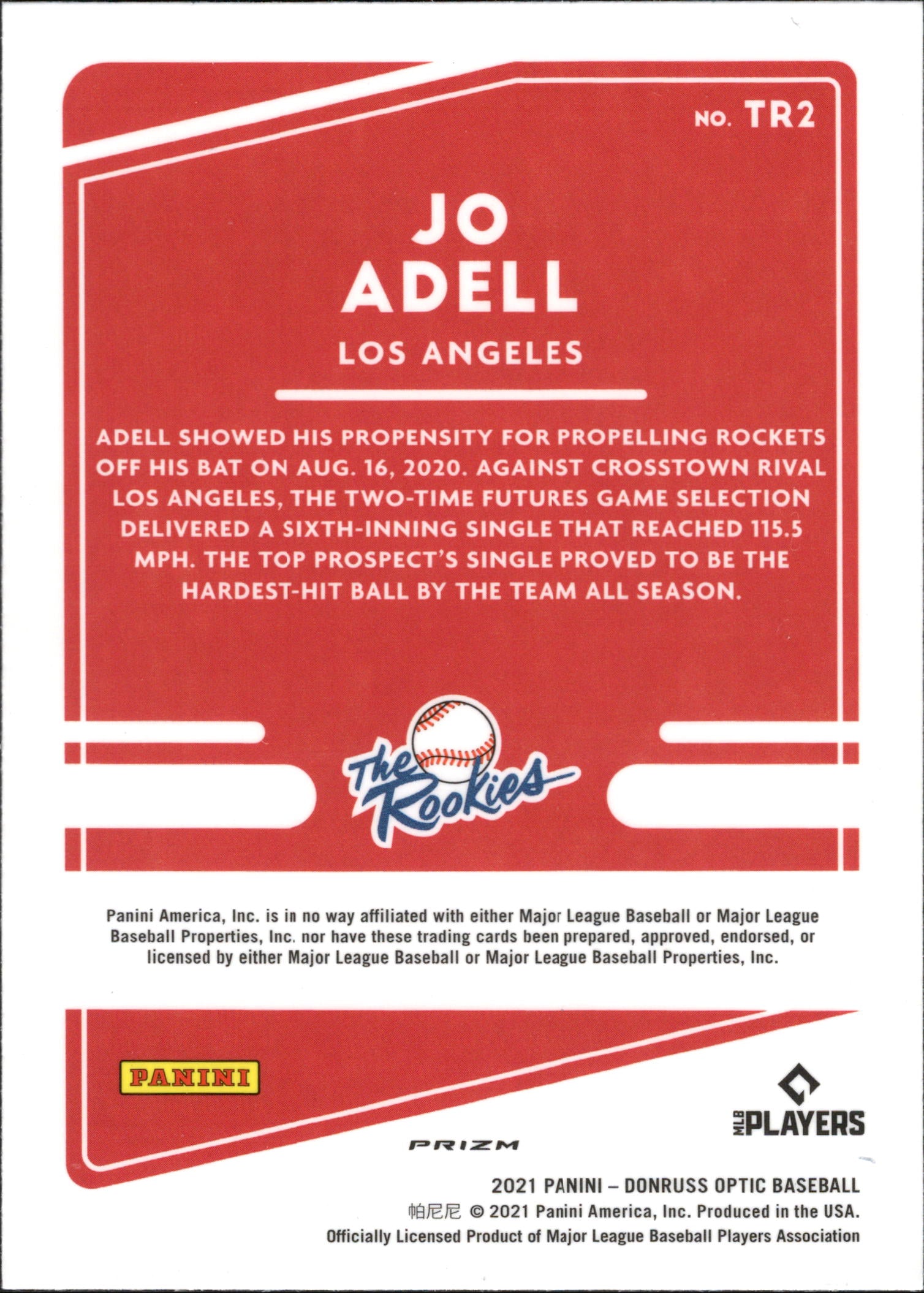 2021 Donruss Optic The Rookies Holo #TR2 Jo Adell ,RC Los Angeles Angels