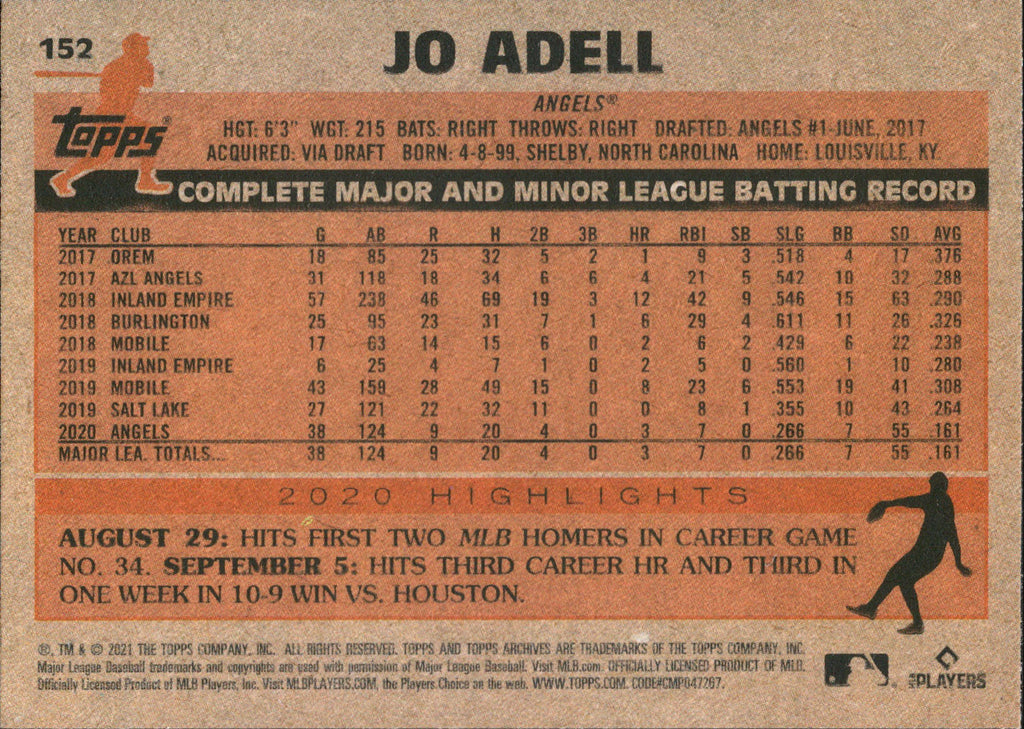 2021 Topps Archives #152 Jo Adell RC Los Angeles Angels