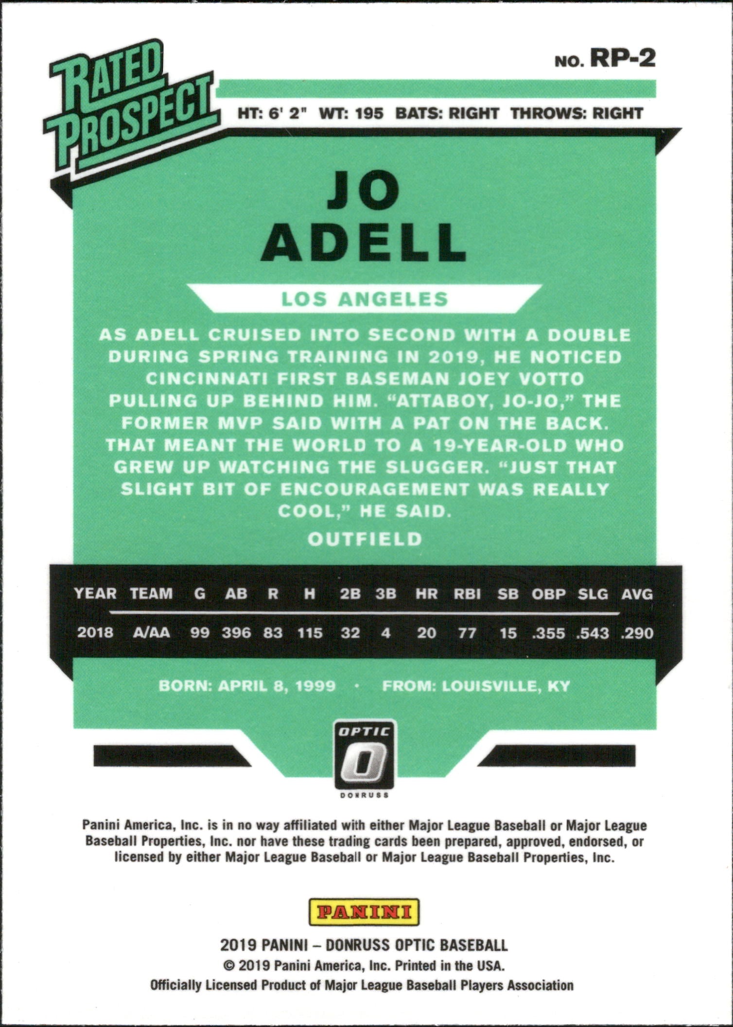 2019 Donruss Optic Rated Prospects #RP-2 Jo Adell Los Angeles Angels