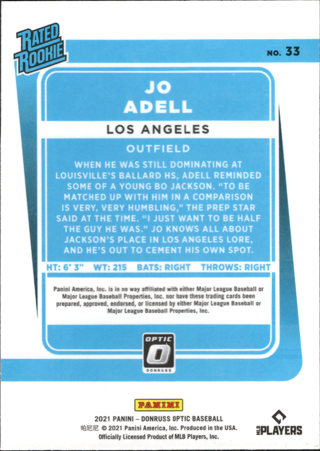 2021 Donruss Optic #33 Jo Adell RC Los Angeles Angels