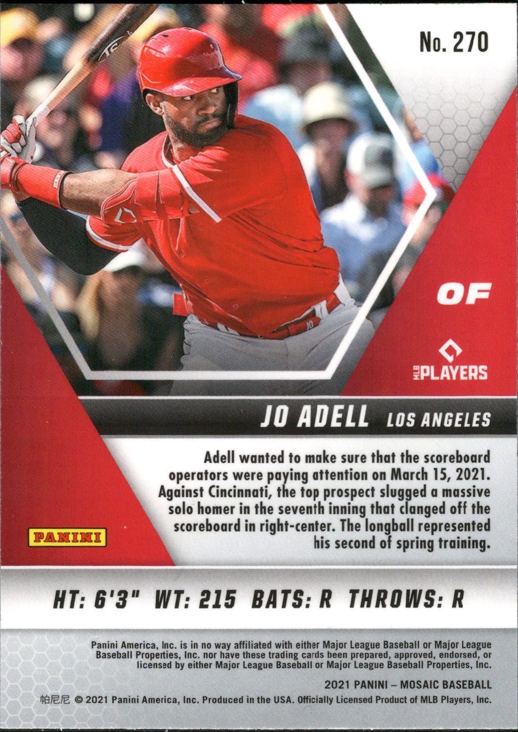 2021 Panini Mosaic #270 Jo Adell RC Los Angeles Angels