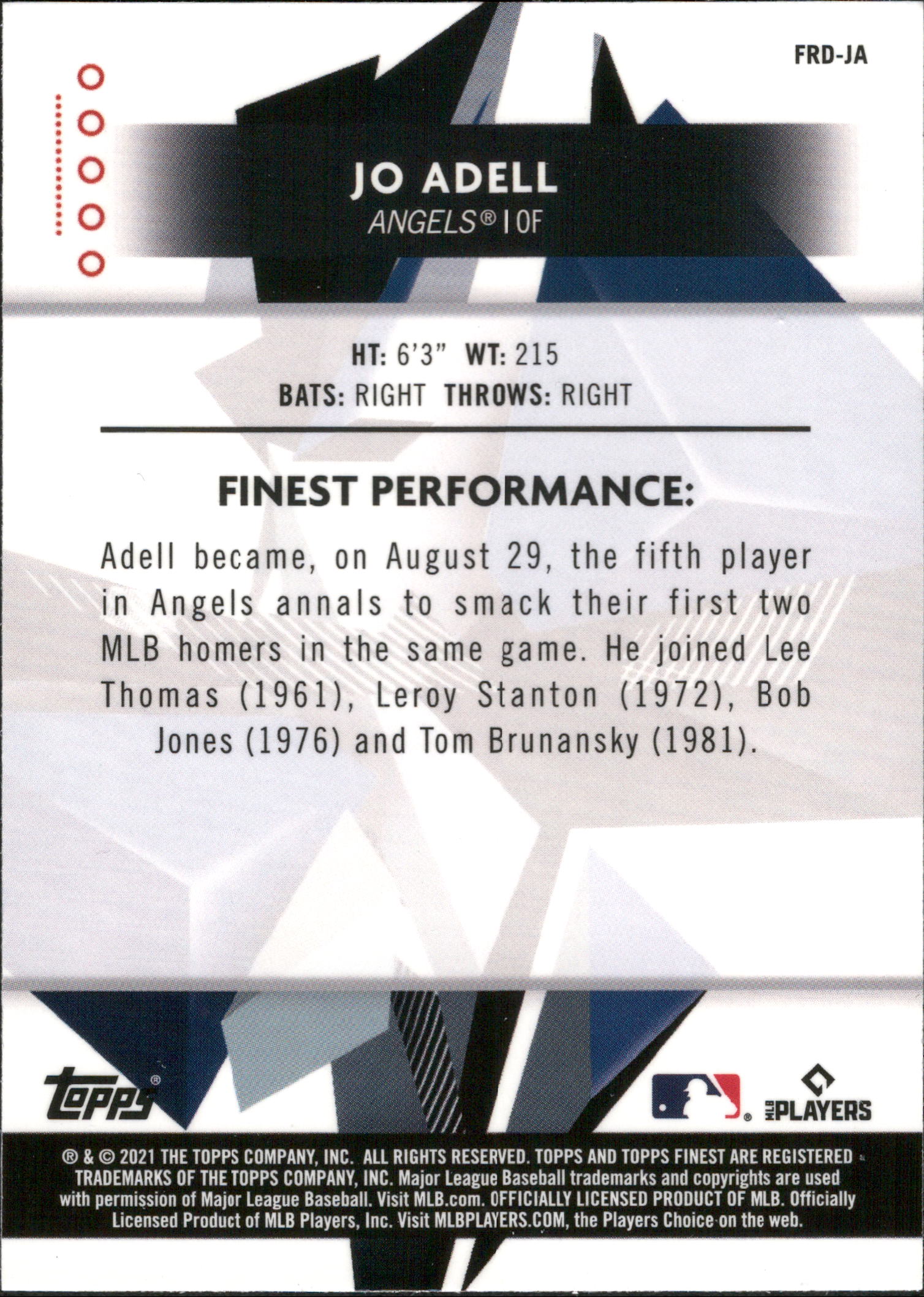 2021 Finest Finest Rookies Design Variations #FRD-JA Jo Adell RC Angels