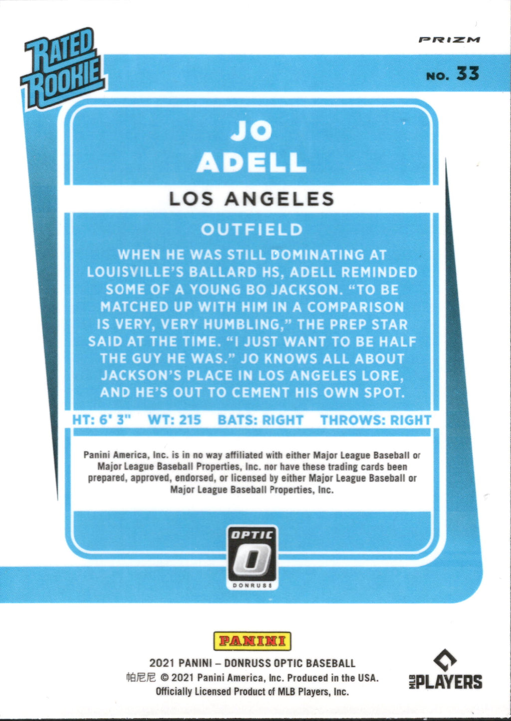 2021 Donruss Optic Holo #33 Jo Adell RC Los Angeles Angels
