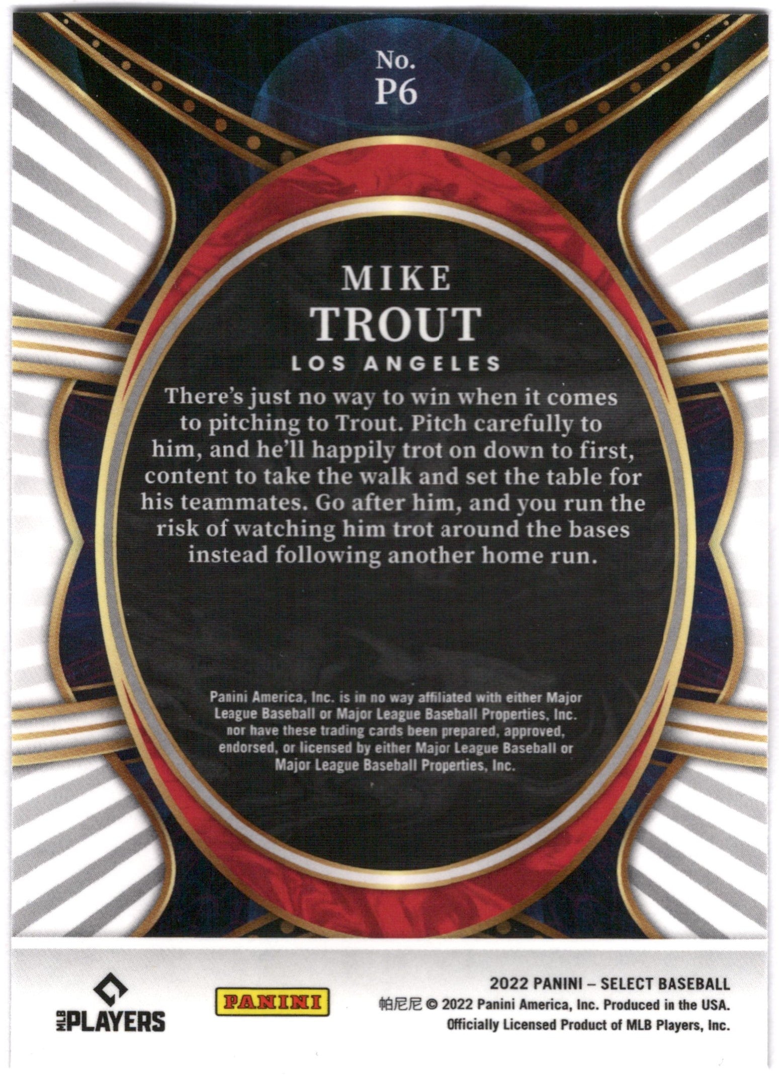2022 Panini Select Phenomenon #P6 Mike Trout Los Angeles Angels