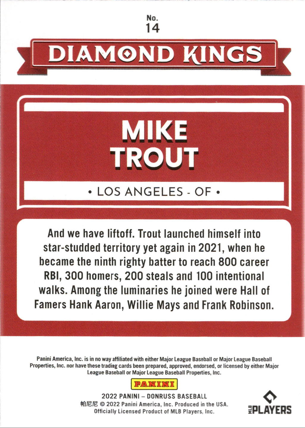 2022 Donruss Holo Purple #14 Mike Trout Los Angeles Angels