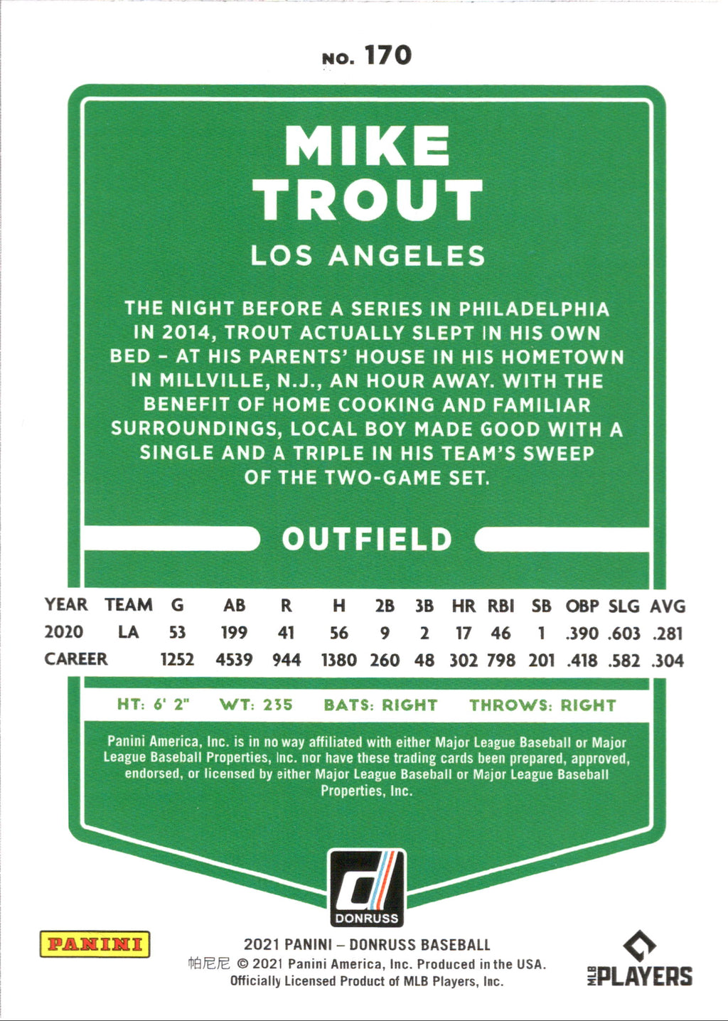 2021 Donruss : Red Sweatshirt #170b Mike Trout Los Angeles Angels