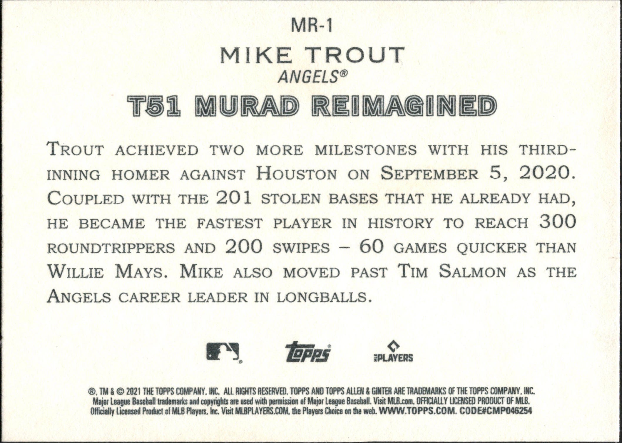2021 Topps Allen & Ginter T51 MURAD Reimagined #MR-1 Mike Trout Angels