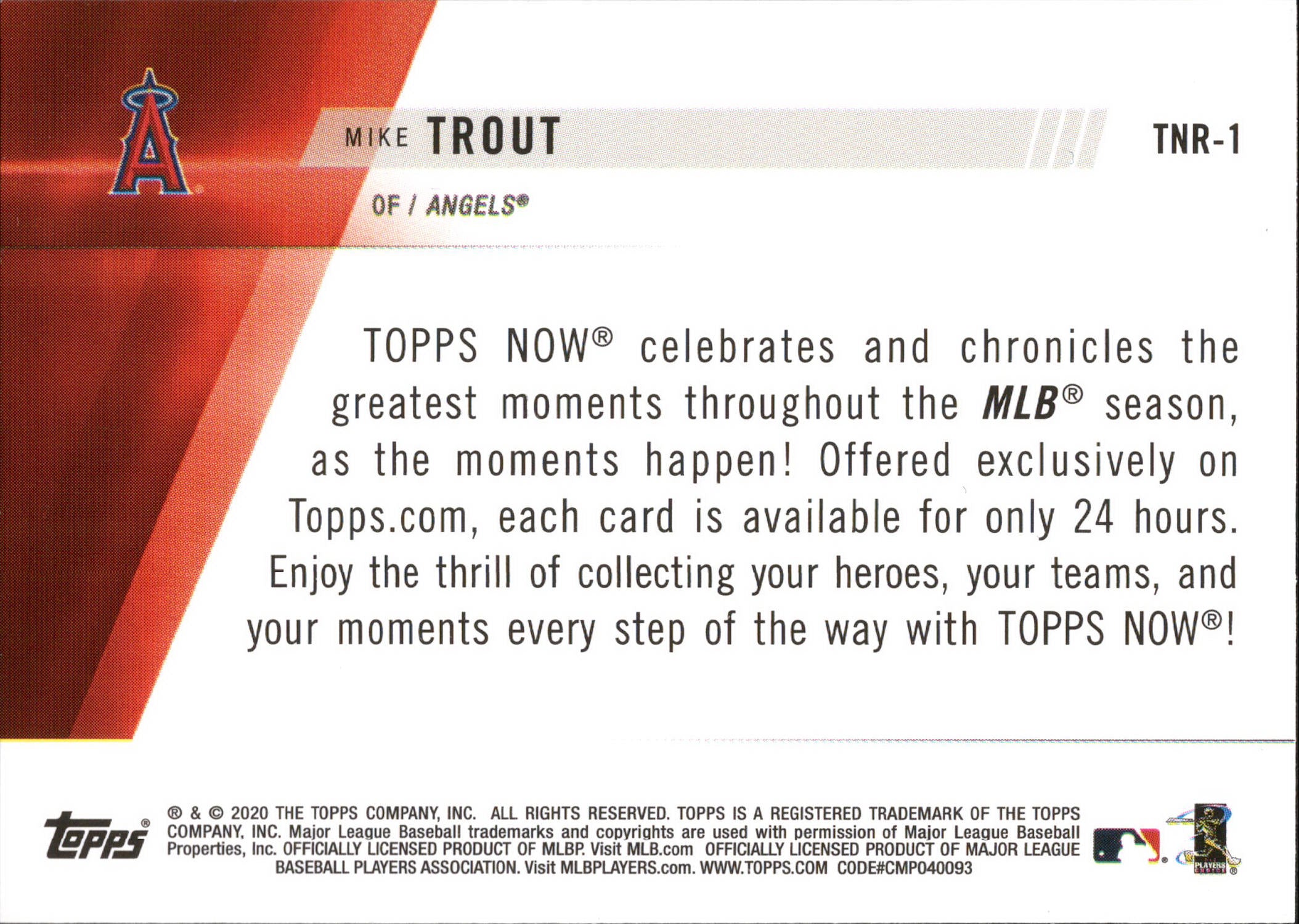 2020 Topps Topps Now Review 2019 #TNR-1 Mike Trout Los Angeles Angels