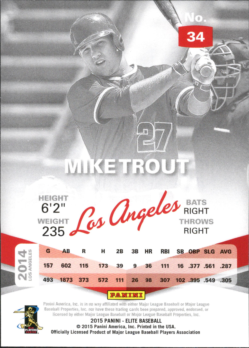 2015 Panini Elite #34 Mike Trout Los Angeles Angels