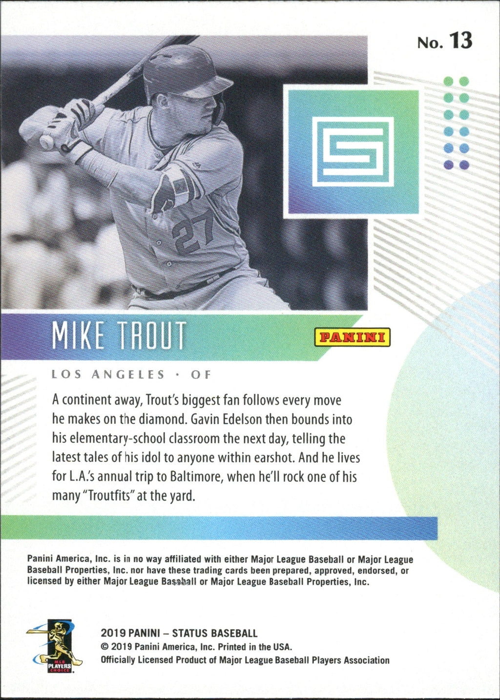 2019 Panini Chronicles Status Green #13 Mike Trout Los Angeles Angels