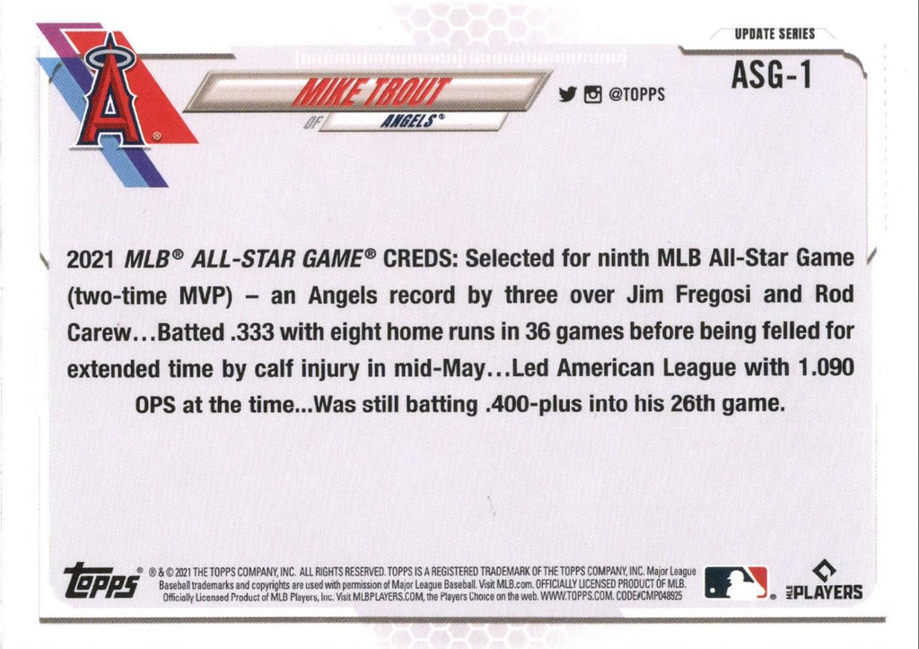 2021 Topps Update 2021 MLB All-Stars #ASG-1 Mike Trout Los Angeles Angels