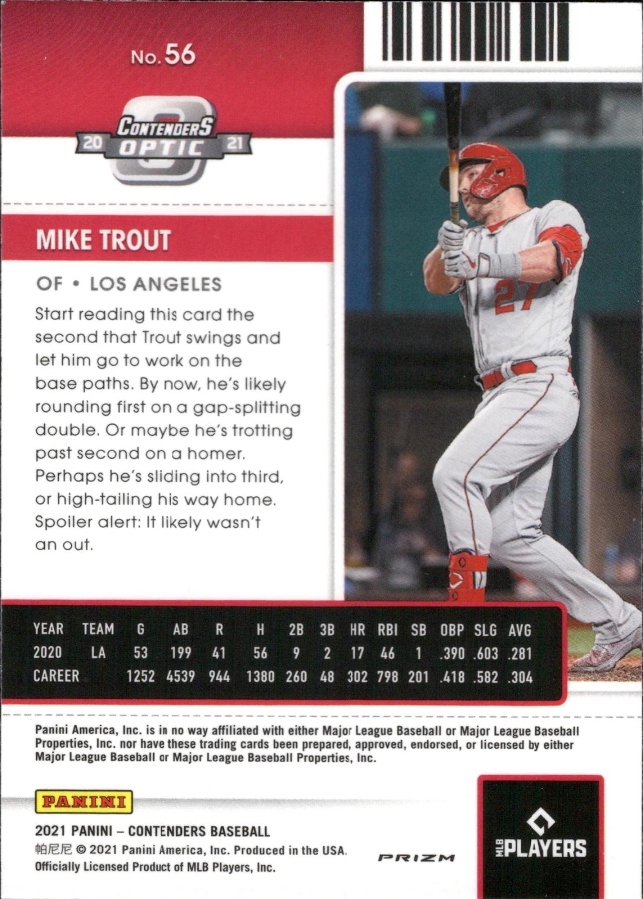 2021 Panini Contenders Optic Holo #56 Mike Trout Los Angeles Angels