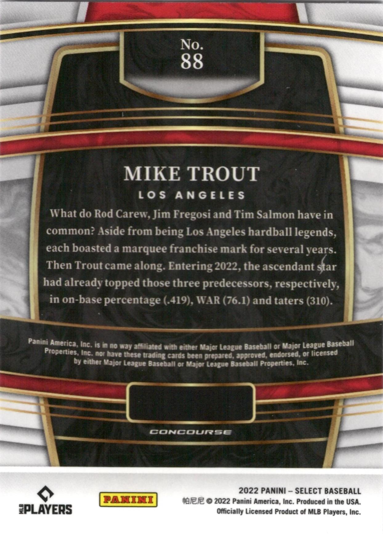 2022 Panini Select #88 Mike Trout Los Angeles Angels