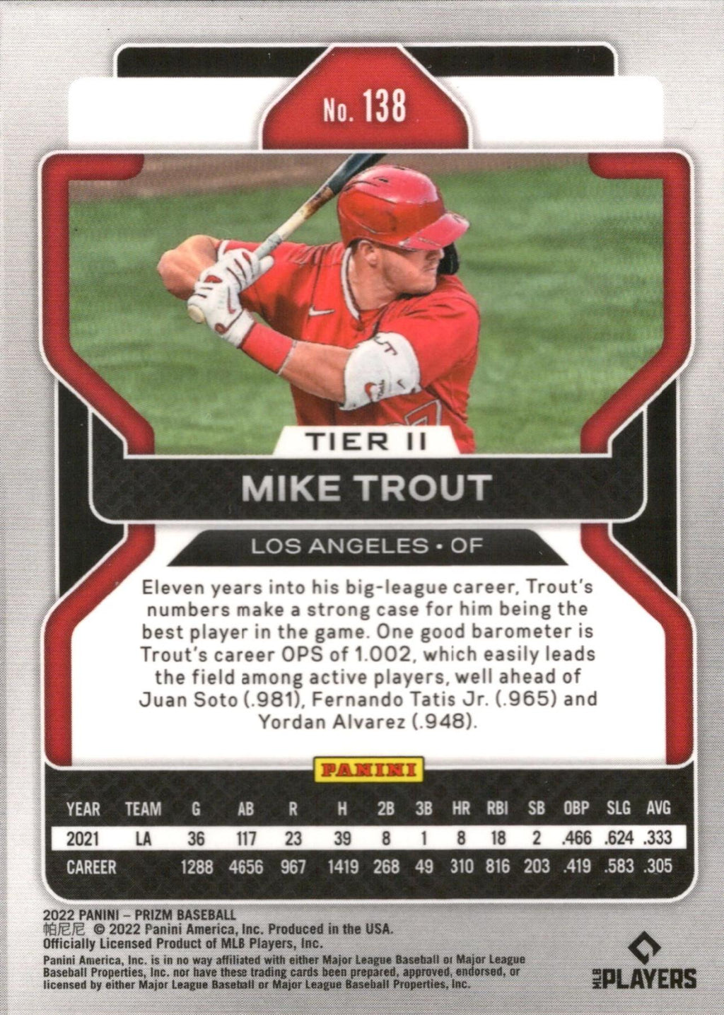 2022 Panini Prizm #138 Mike Trout Los Angeles Angels