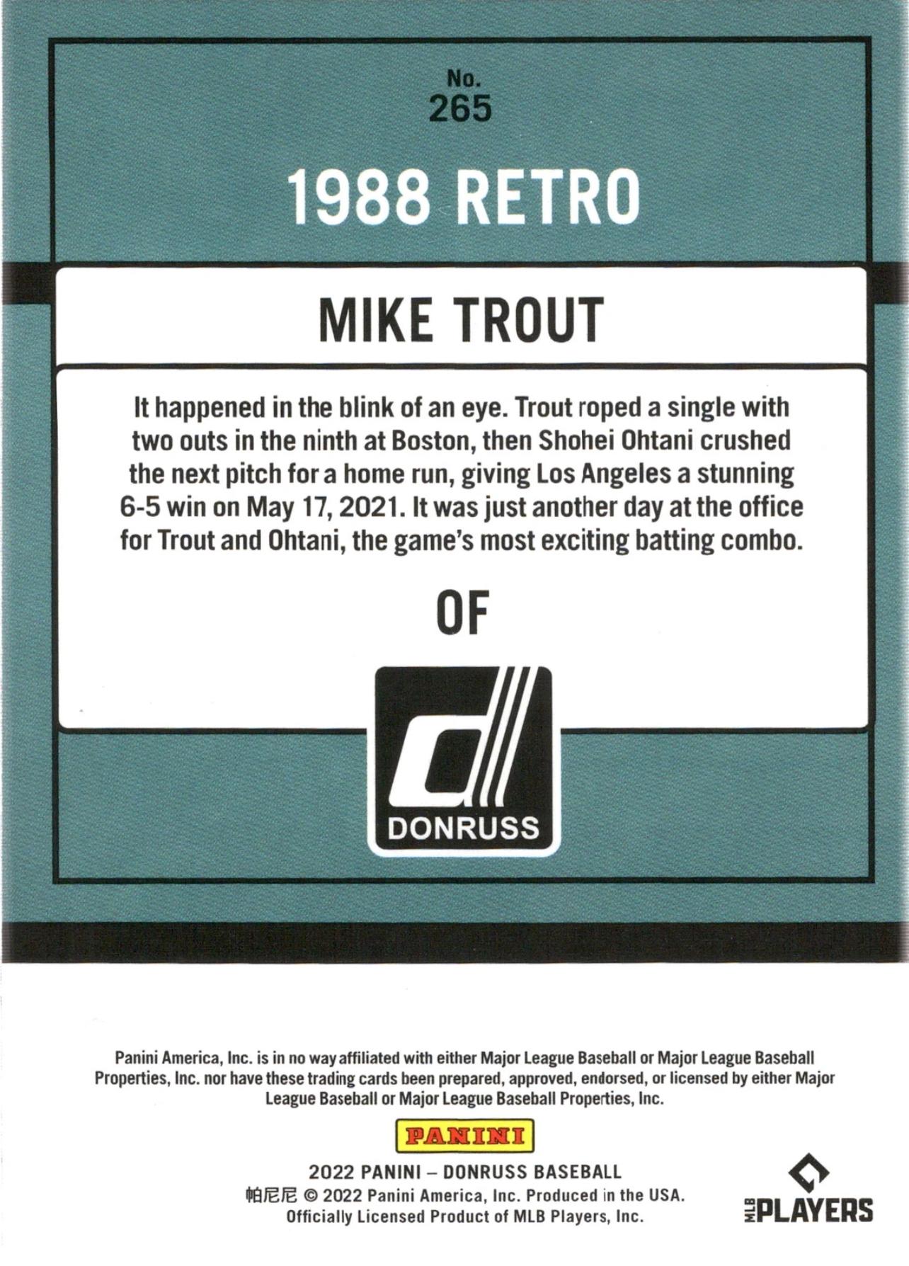 2022 Donruss Name VAR #265b Mike Trout Los Angeles Angels