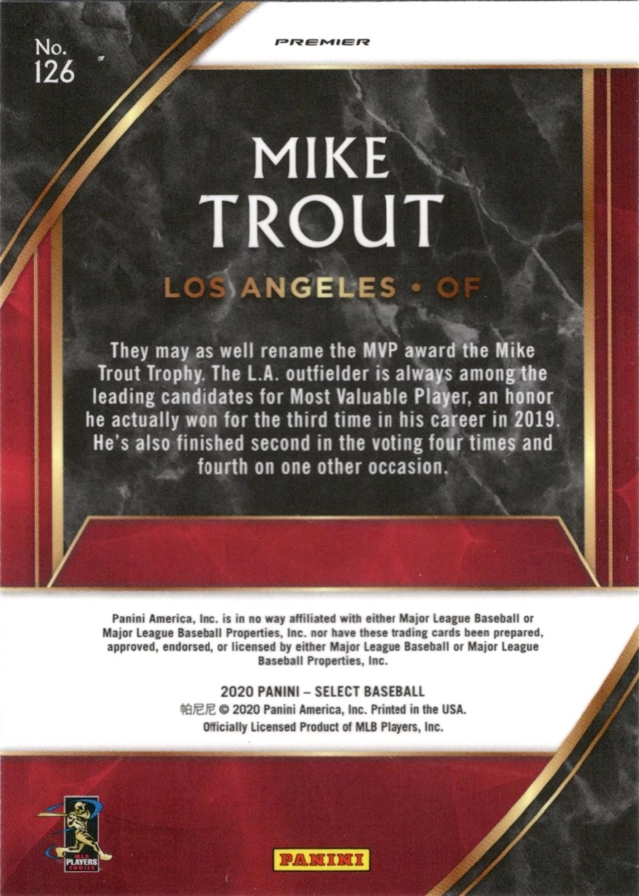 2020 Panini Select #126 Mike Trout Los Angeles Angels
