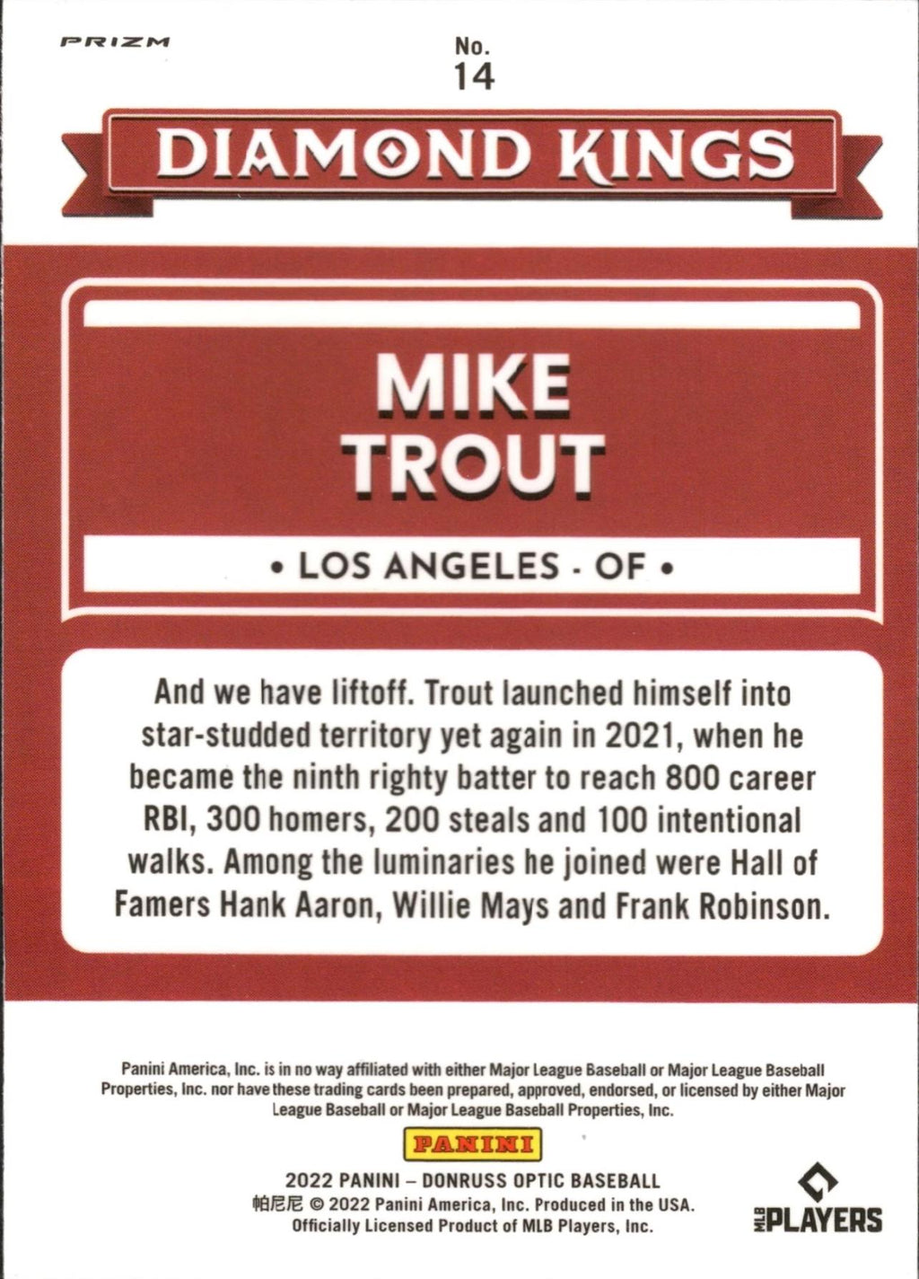 2022 Donruss Optic Holo Prizm #14 Mike Trout Los Angeles Angels