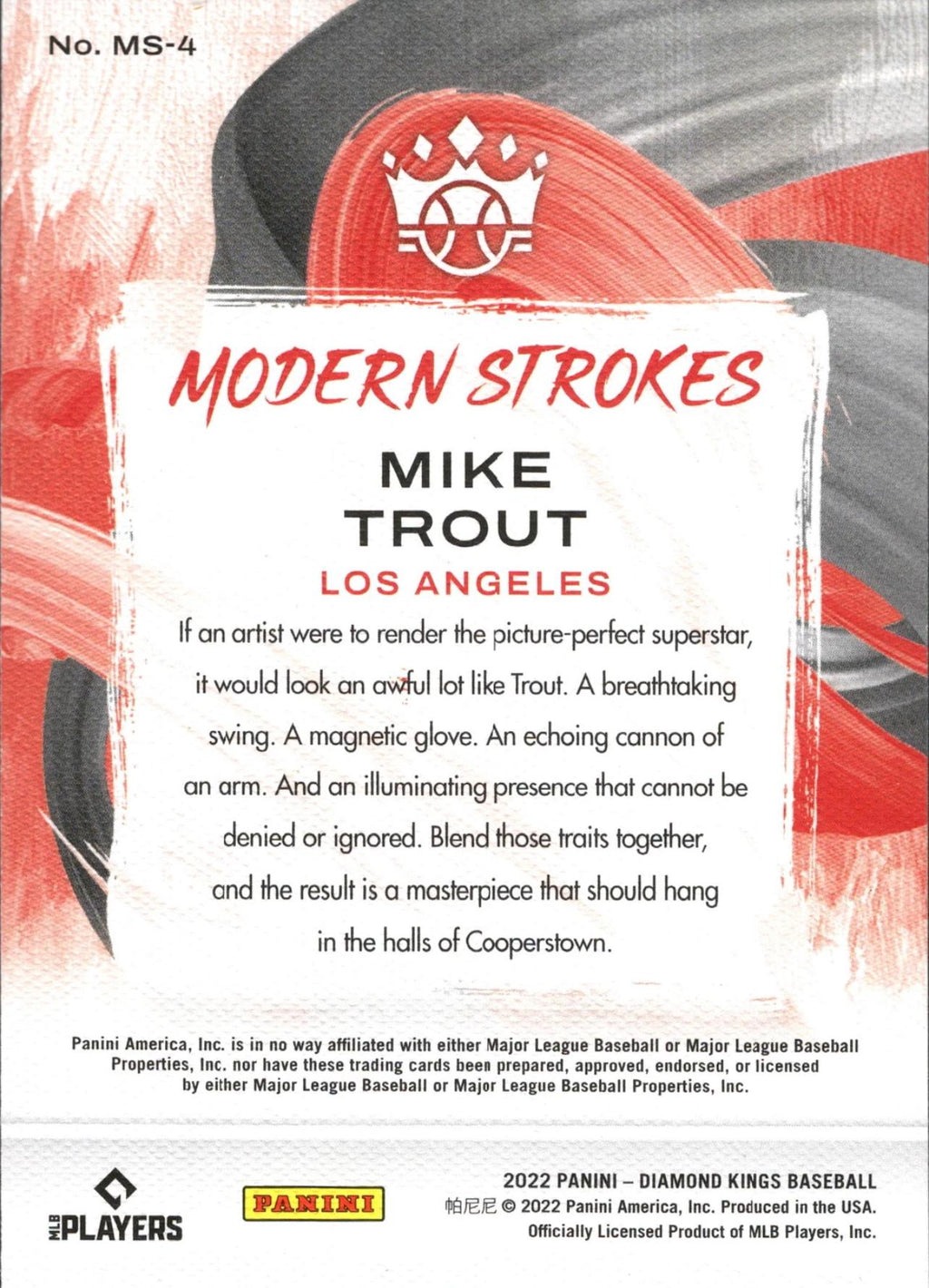2022 Panini Diamond Kings Modern Strokes #MS-4 Mike Trout Los Angeles Angels