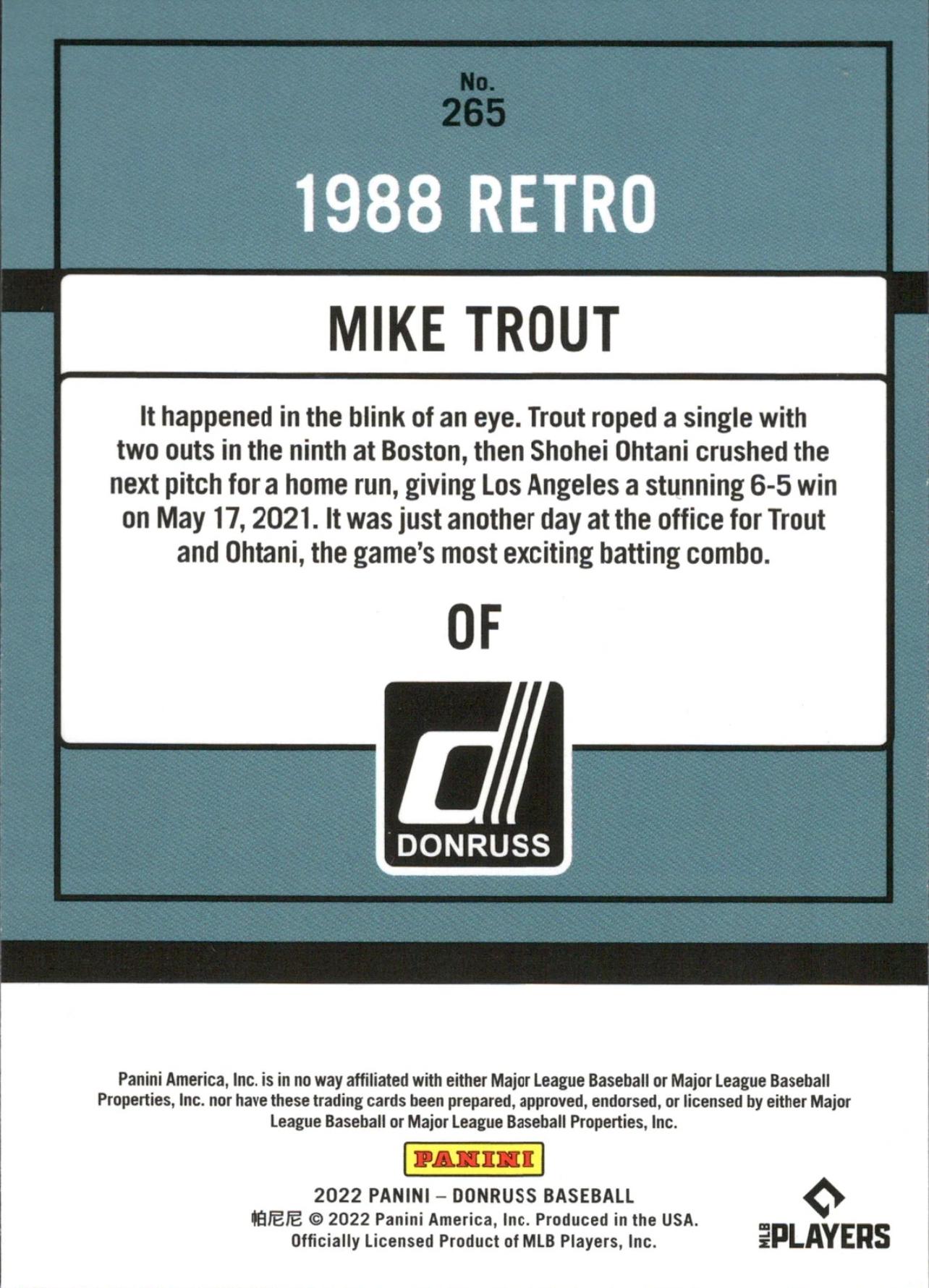 2022 Donruss Holo Blue #265 Mike Trout Los Angeles Angels
