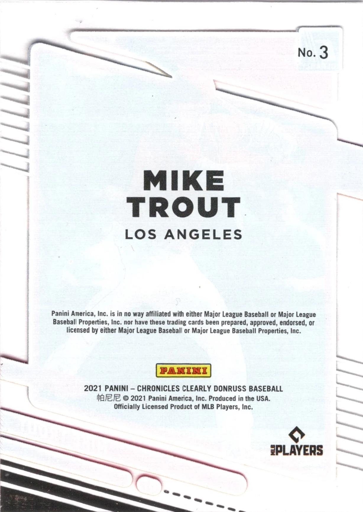 2021 Panini Chronicles Clearly Donruss #3 Mike Trout Los Angeles Angels