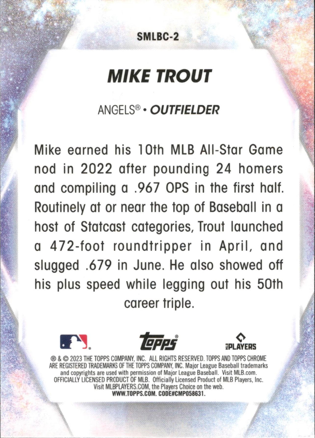 2023 Topps Stars of MLB Chrome #SMLBC-2 Mike Trout Los Angeles Angels