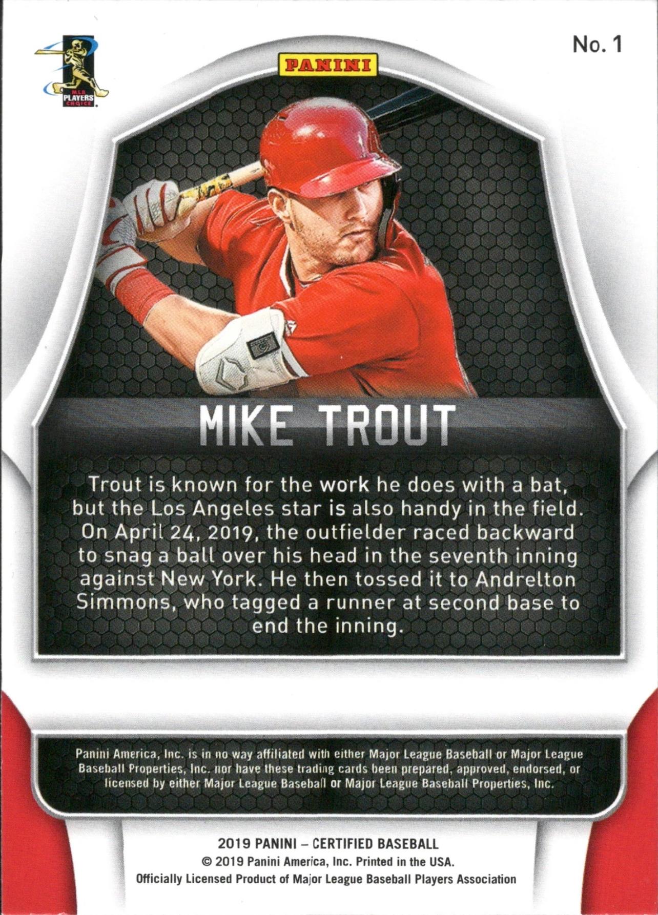 2019 Panini Chronicles Certified Green #1 Mike Trout Los Angeles Angels