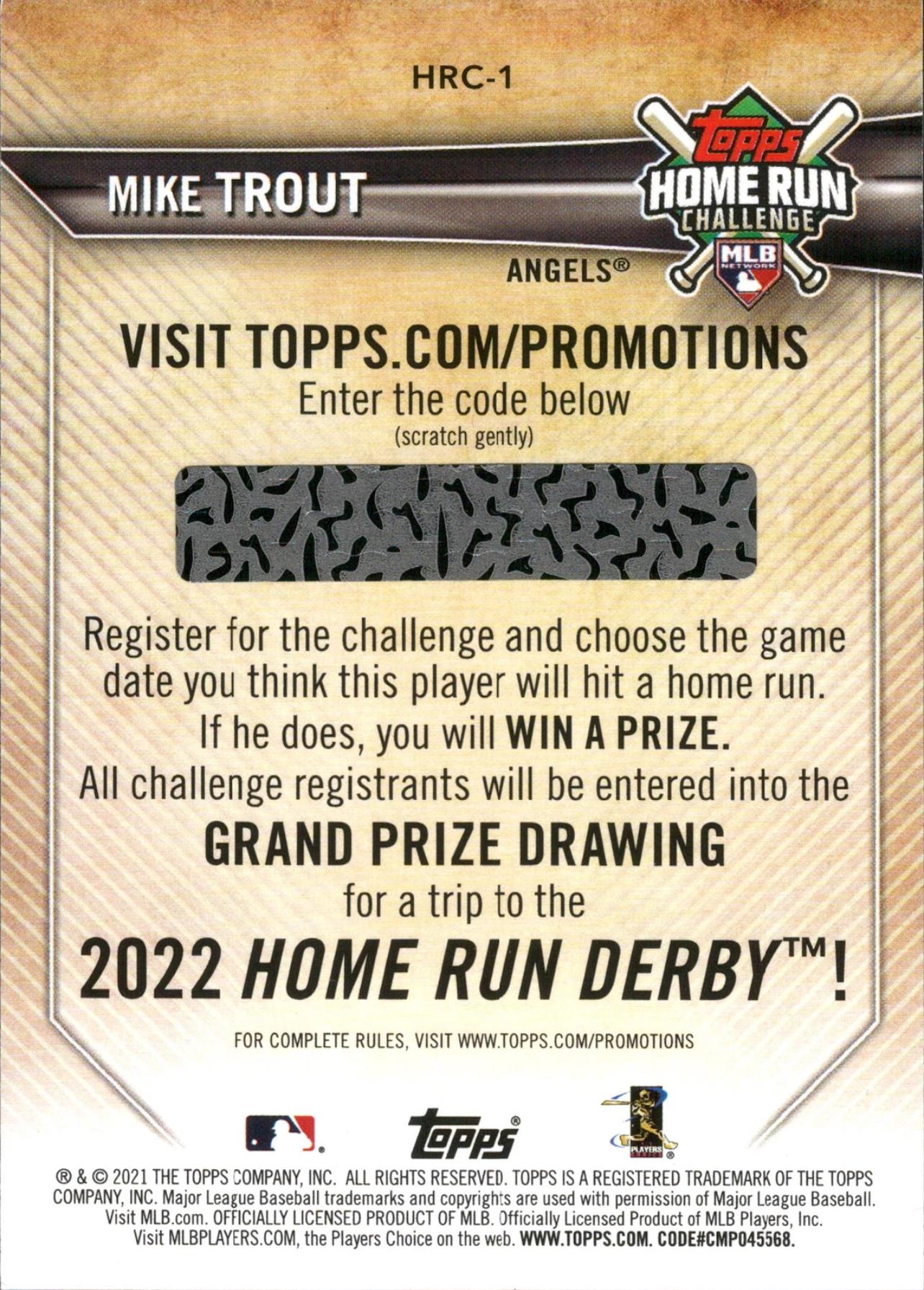 2021 Topps Home Run Challenge (Series Two) #HRC-1 Mike Trout Los Angeles Angels