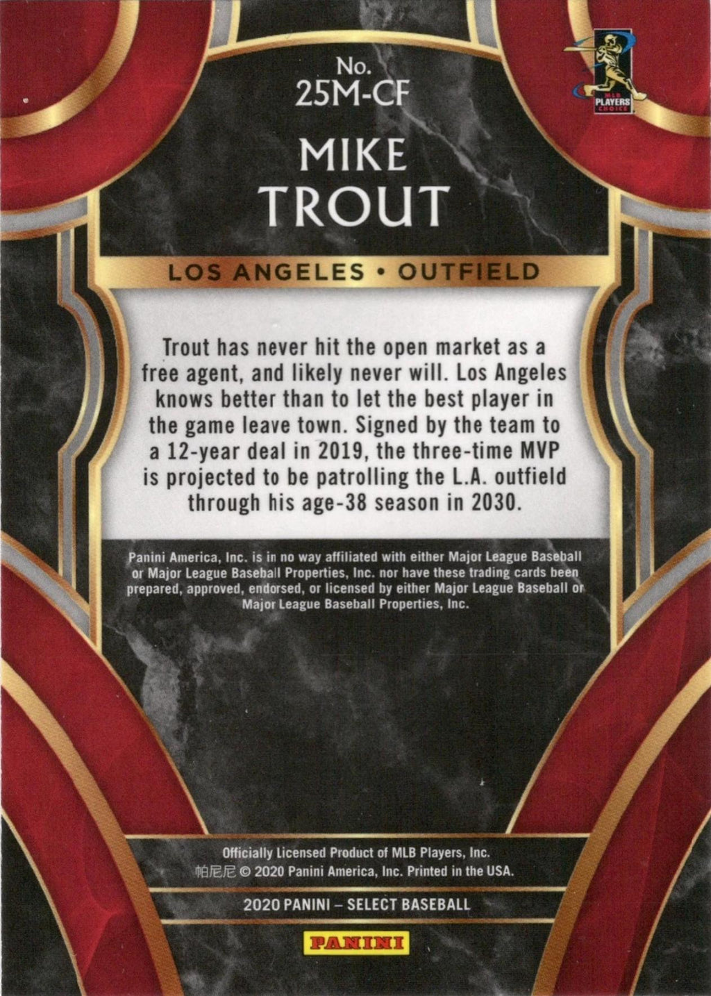 2020 Panini Select 25-Man #25M-CF Mike Trout Los Angeles Angels