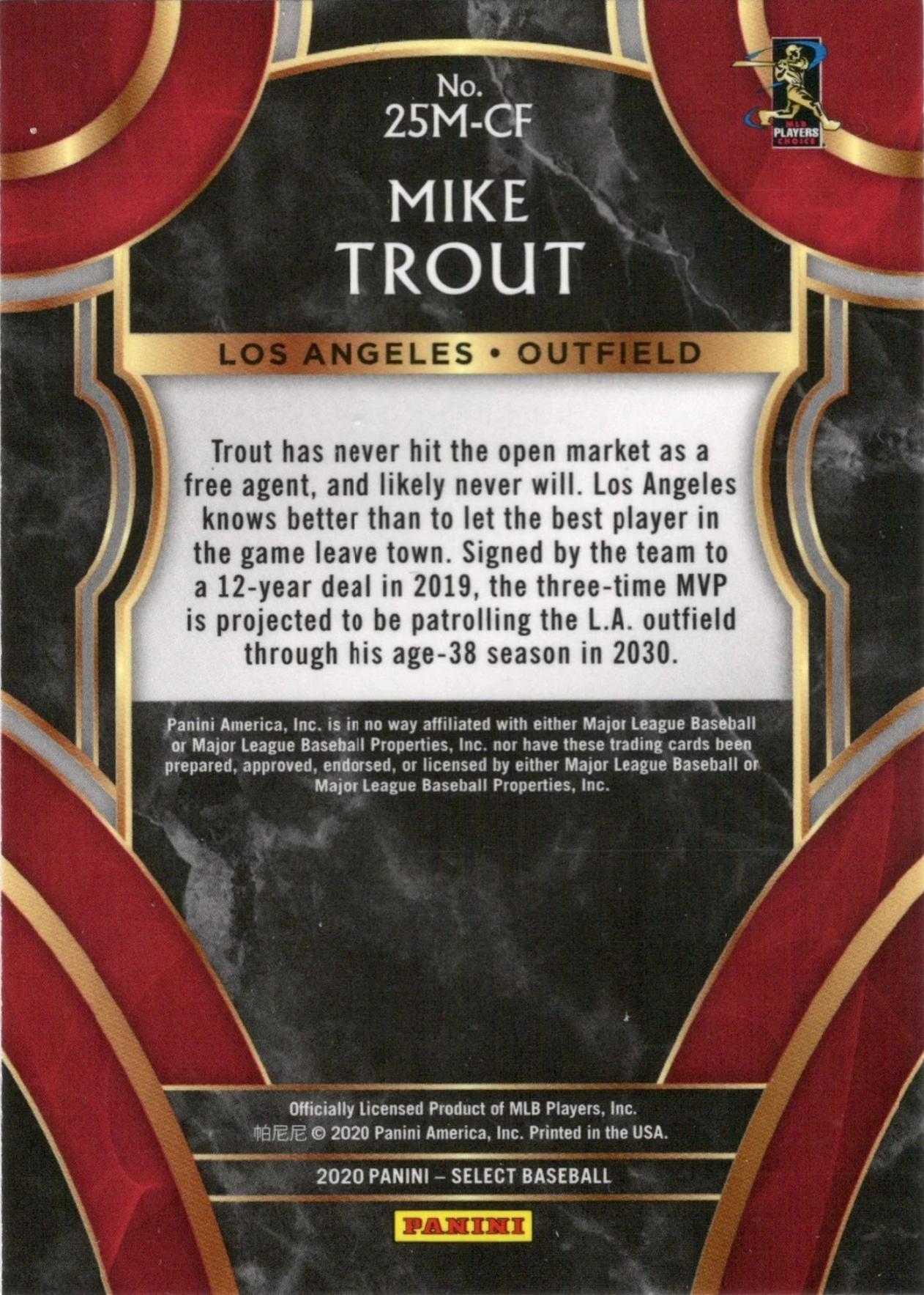2020 Panini Select 25-Man #25M-CF Mike Trout Los Angeles Angels